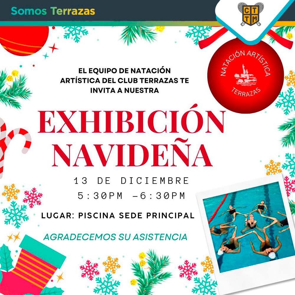 EL EQUIPO DE NATACIÓN ARTÍSTICA INVITA A TODOS LOS TERRACINOS A SU EXHIBICIÓN NAVIDEÑA