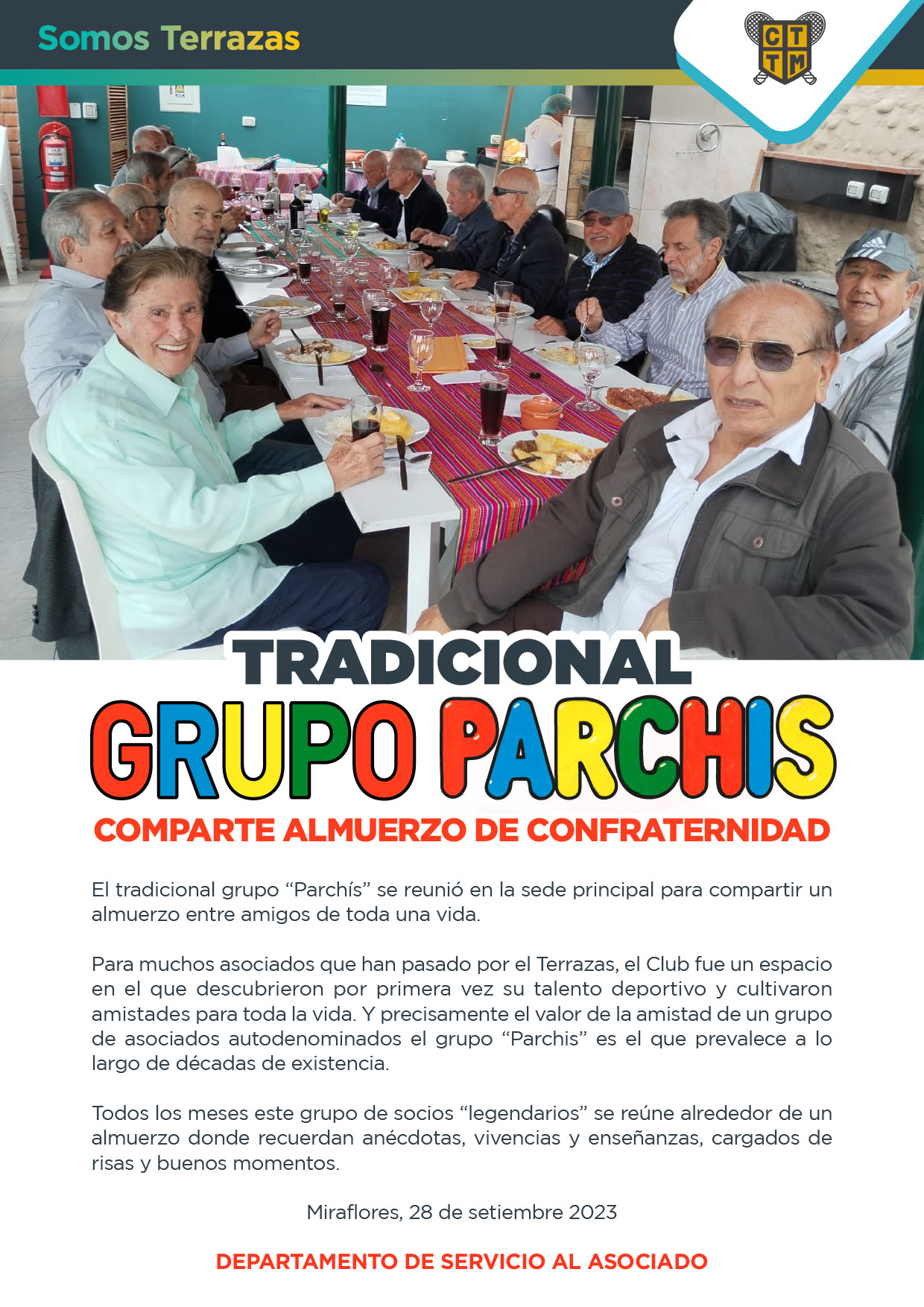  TRADICIONAL “GRUPO PARCHÍS”, COMPARTE ALMUERZO DE CONFRATERNIDAD