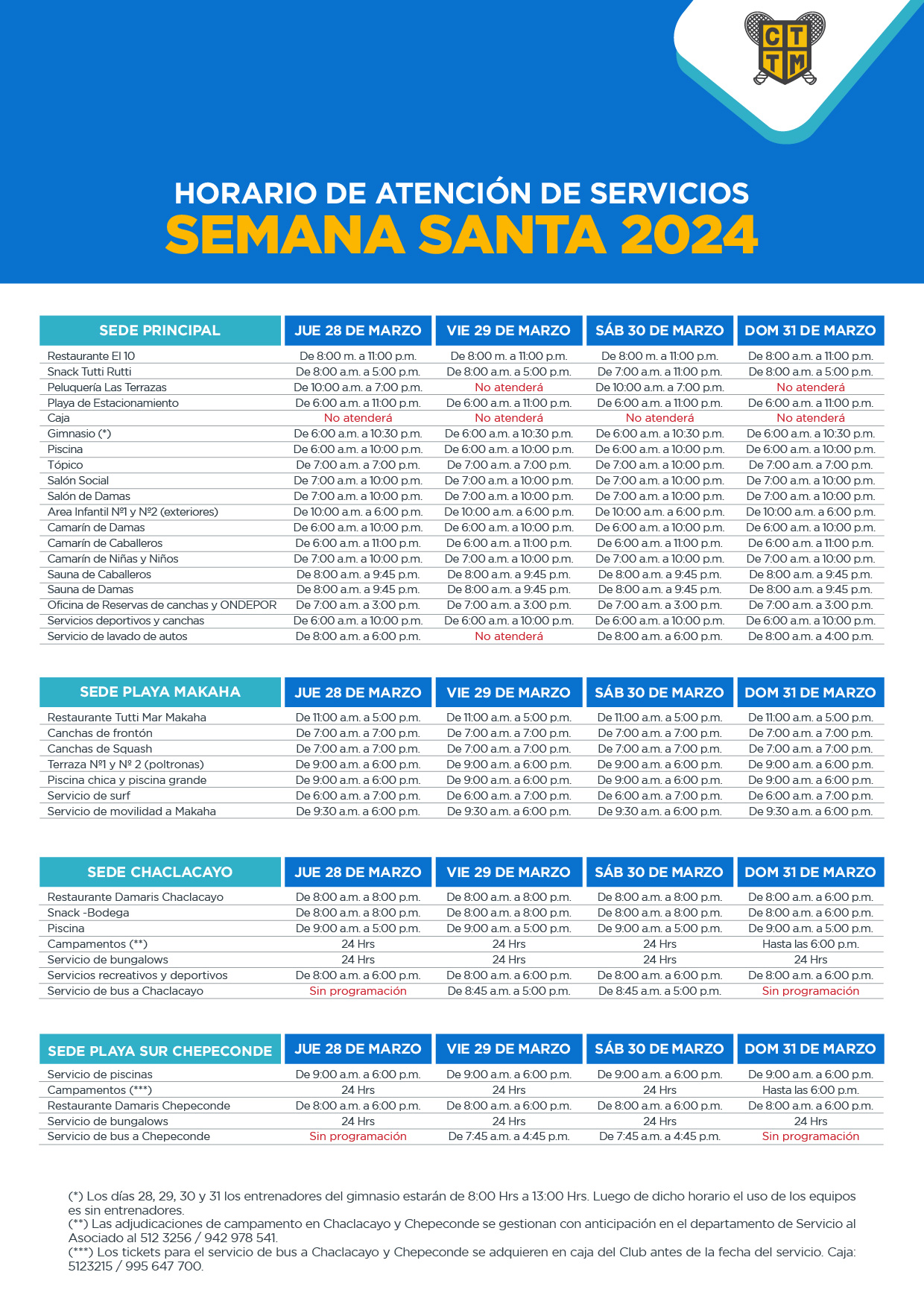 HORARIO DE ATENCIÓN DE SERVICIOS SEMANA SANTA 2024