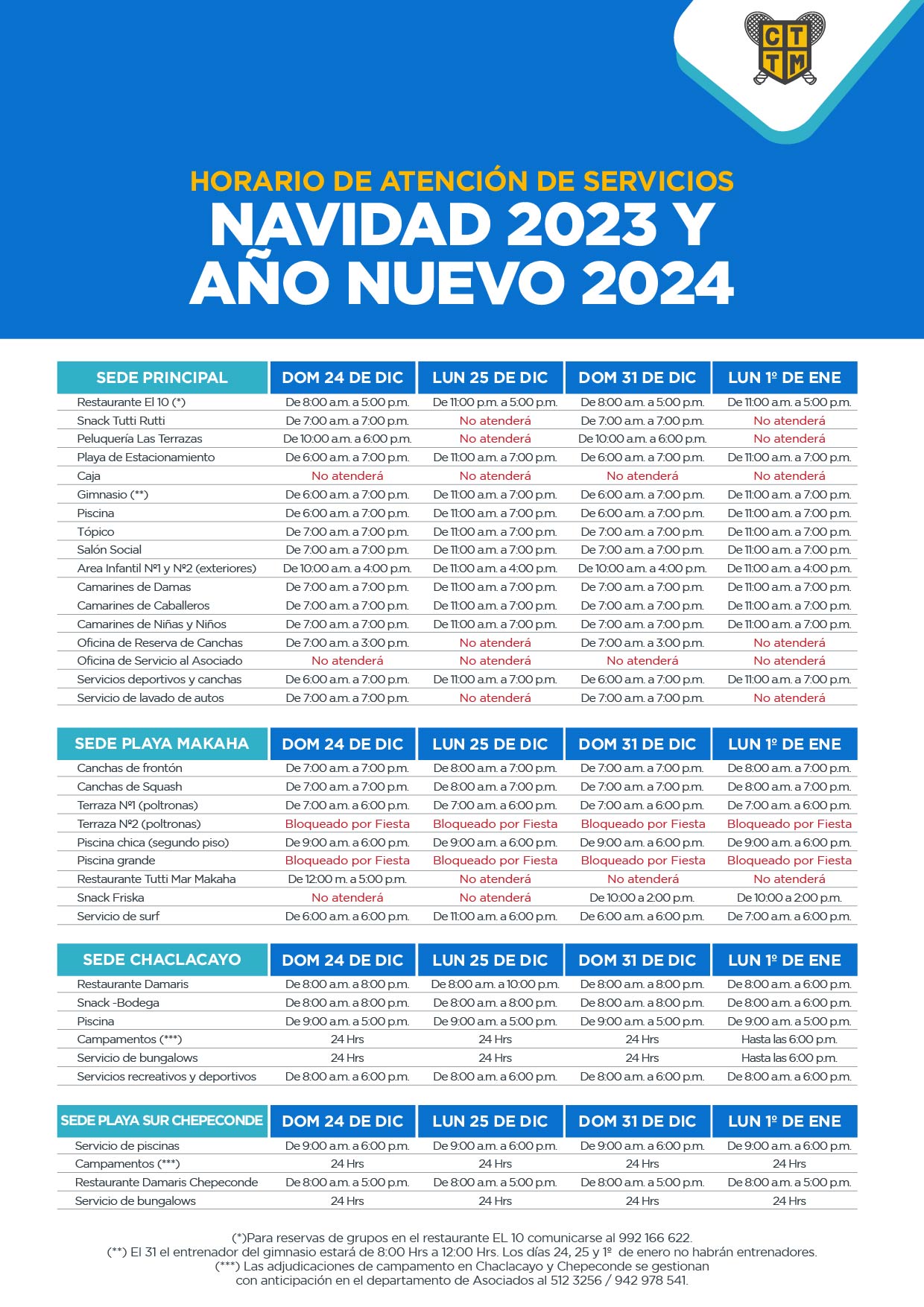 HORARIO DE ATENCIÓN NAVIDAD 2023 Y AÑO NUEVO 2024