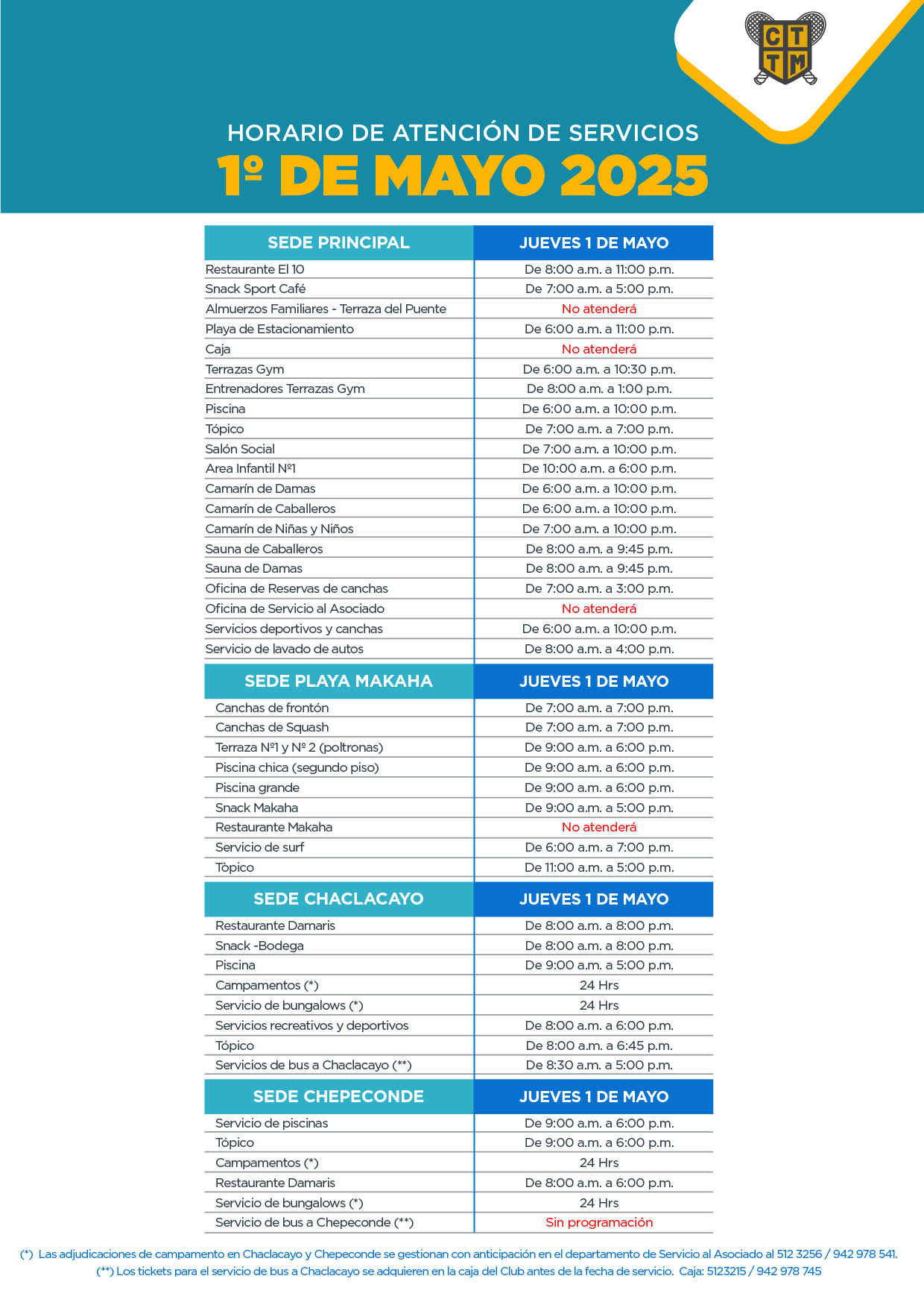 📅 HORARIO DE ATENCIÓN – 1° DE MAYO