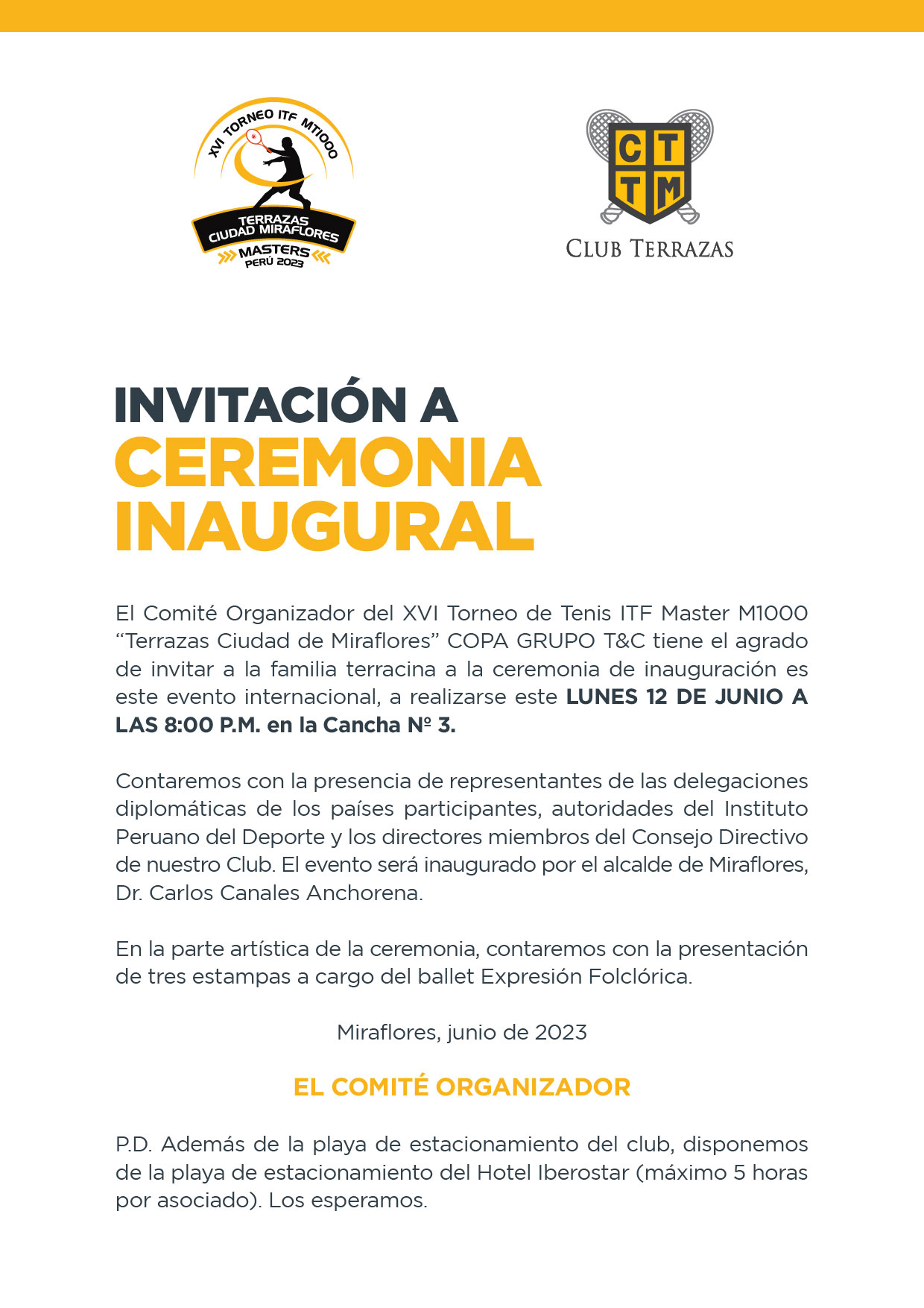 INVITACIÓN A CEREMONIA INAUGURAL