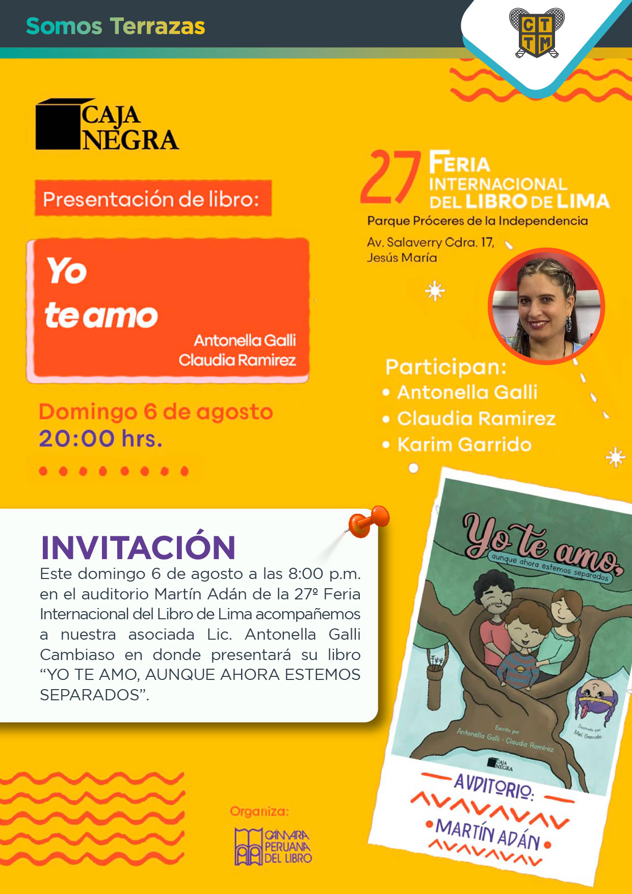 INVITACIÓN: PRESENTACIÓN DEL LIBRO “YO TE AMO, AUNQUE AHORA ESTEMOS SEPARADOS” DE LIC. ANTONELLA GALLI CAMBIASO