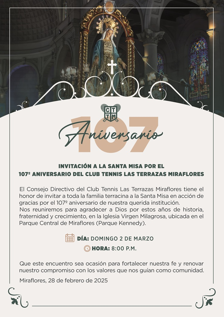 🙏 INVITACIÓN A LA SANTA MISA POR EL 107° ANIVERSARIO ⛪