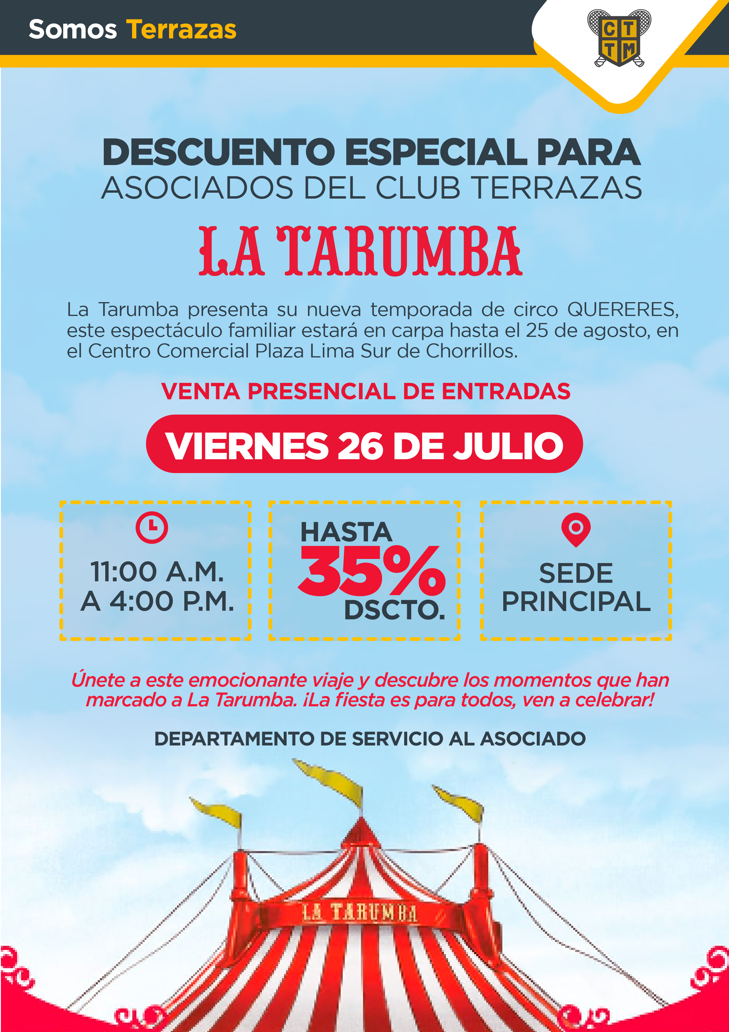 DESCUENTO ESPECIAL PARA ASOCIADOS DEL CLUB TERRAZAS EN LA TARUMBA