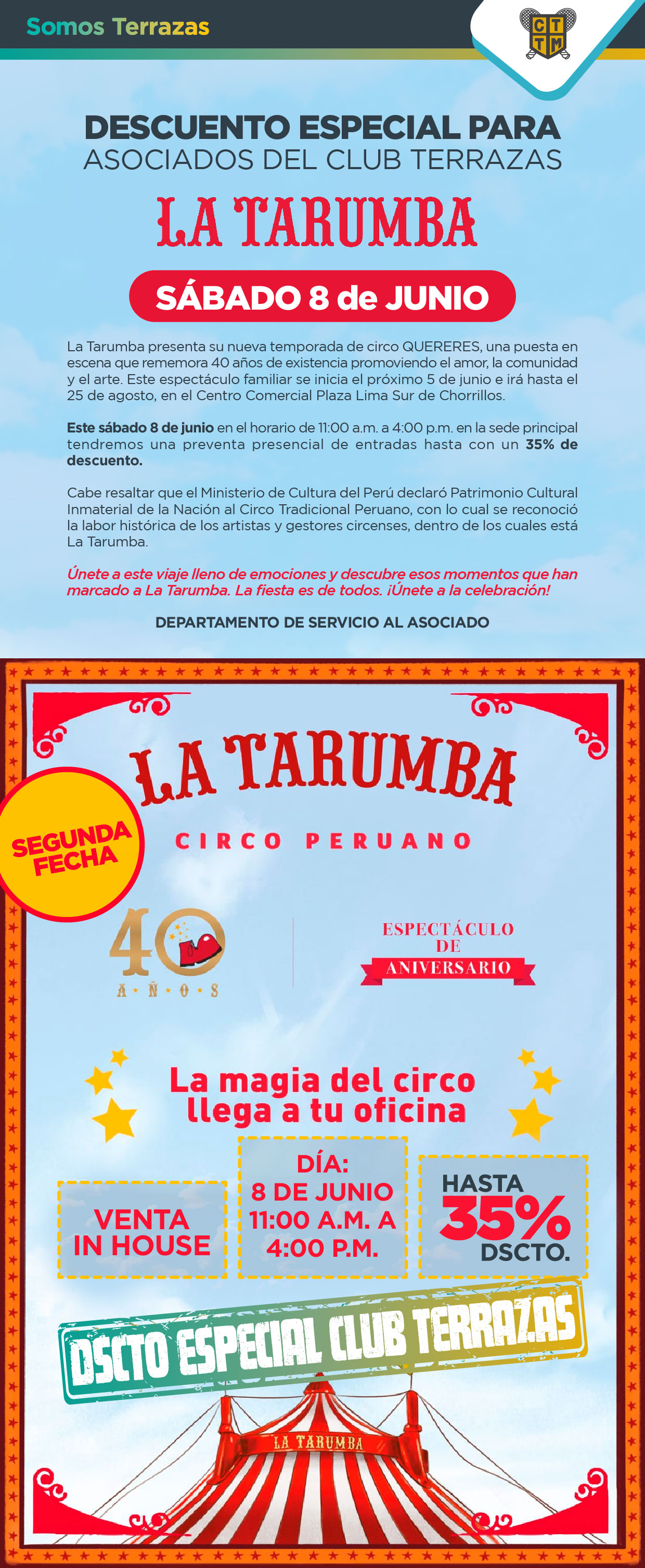 DESCUENTO ESPECIAL PARA ASOCIADOS DEL CLUB TERRAZAS EN LA TARUMBA