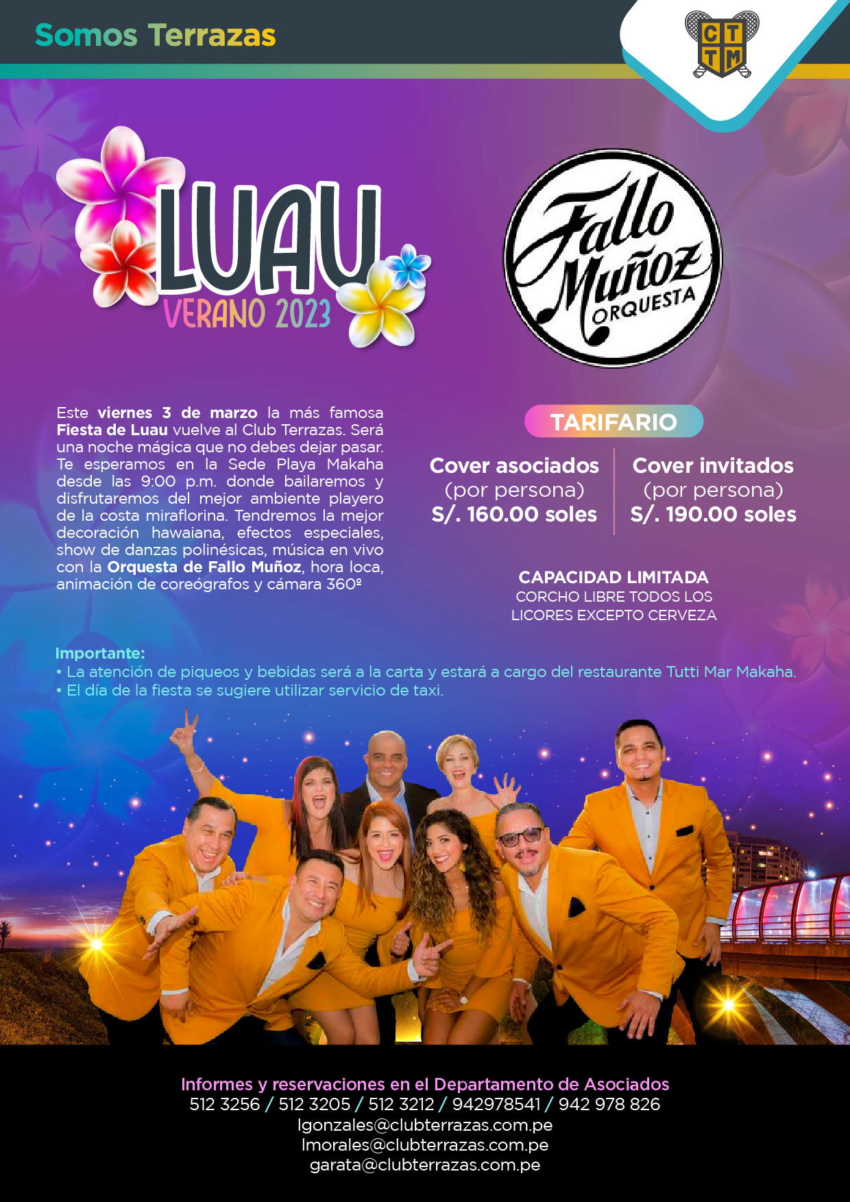 ESTE VIERNES 3 DE MARZO VEN A LA FIESTA DE LUAU DEL CLUB TERRAZAS. VENTA DE ENTRADAS AL 942978541