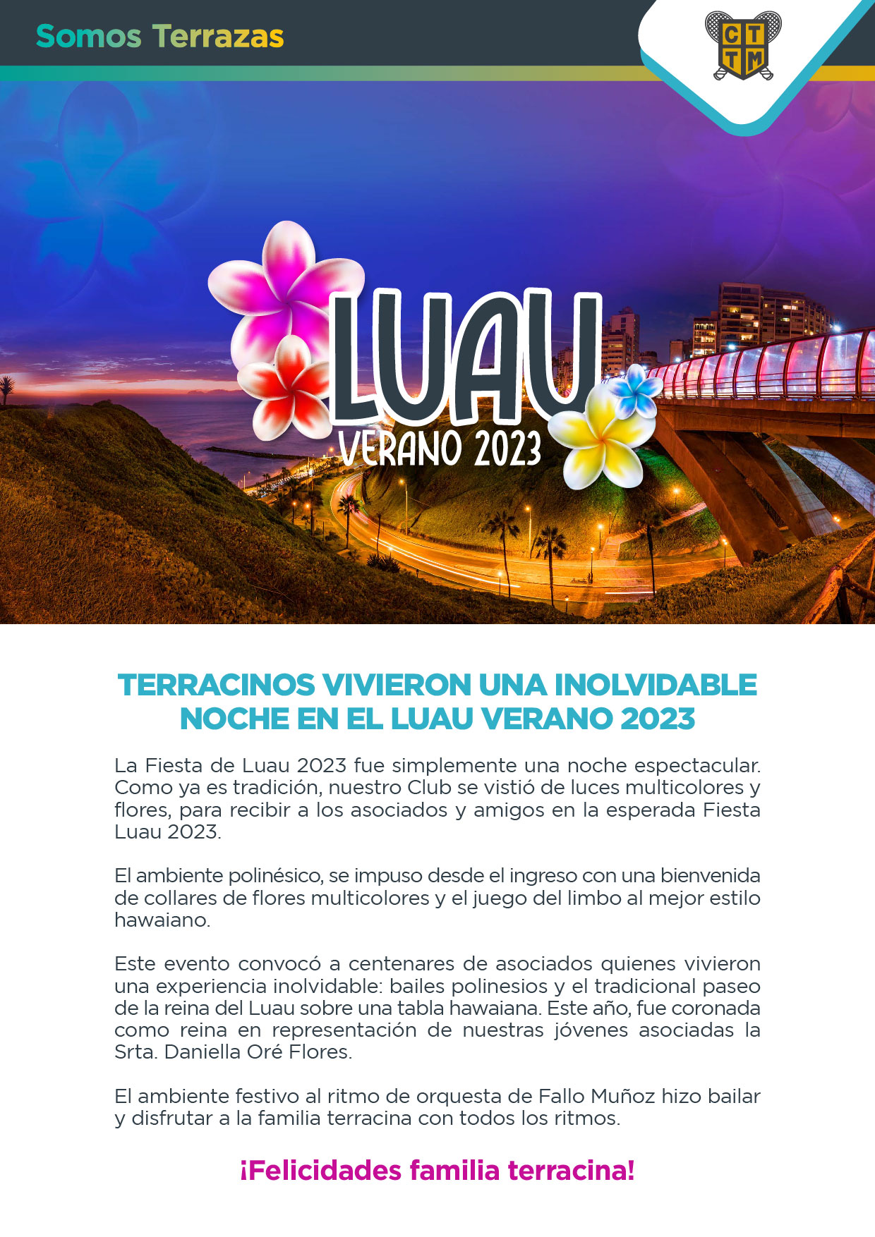 TERRACINOS VIVIERON UNA INOLVIDABLE NOCHE EN EL LUAU VERANO 2023