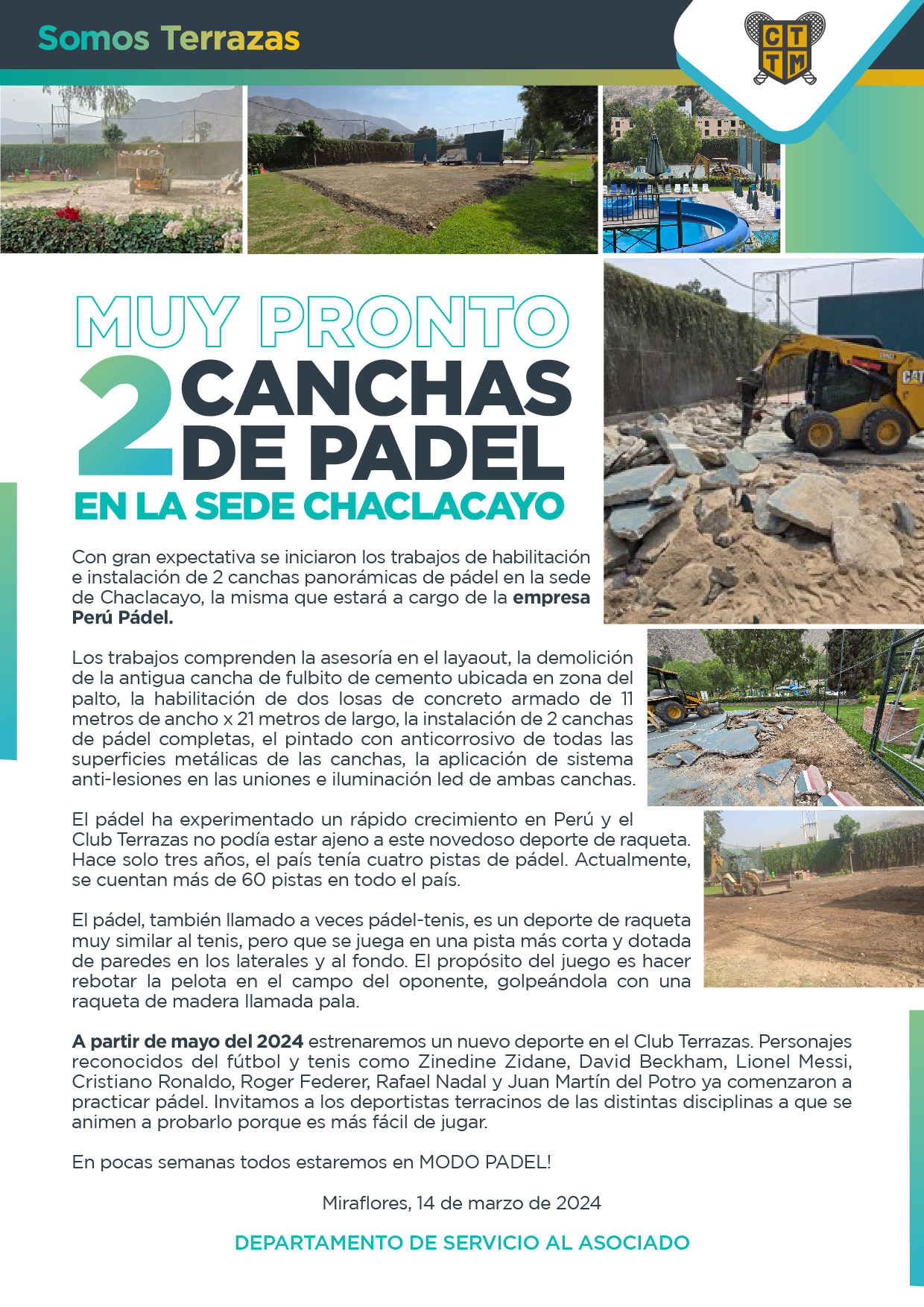 MUY PRONTO… 2 CANCHAS DE PADEL EN LA SEDE CHACLACAYO 