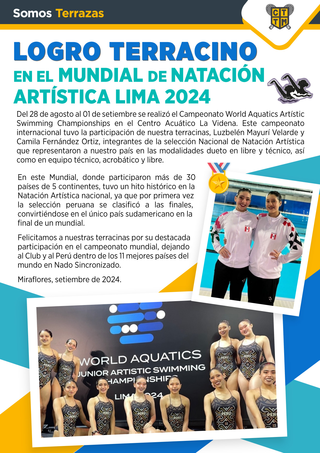 PARTICIPACIÓN TERRACINA EN EL MUNDIAL DE NATACIÓN ARTÍSTICA LIMA 2024