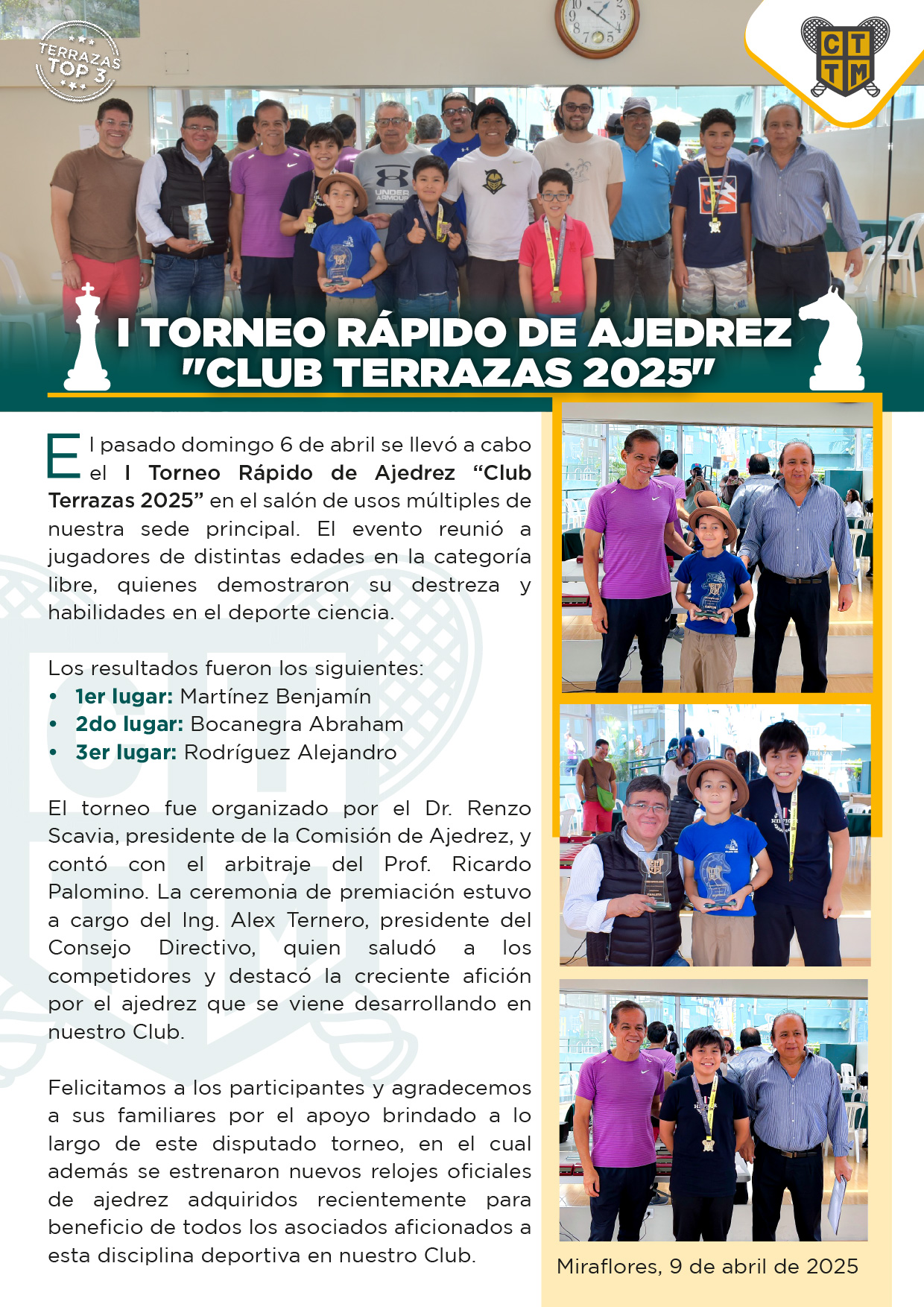I TORNEO RÁPIDO DE AJEDREZ “CLUB TERRAZAS 2025” ♟️