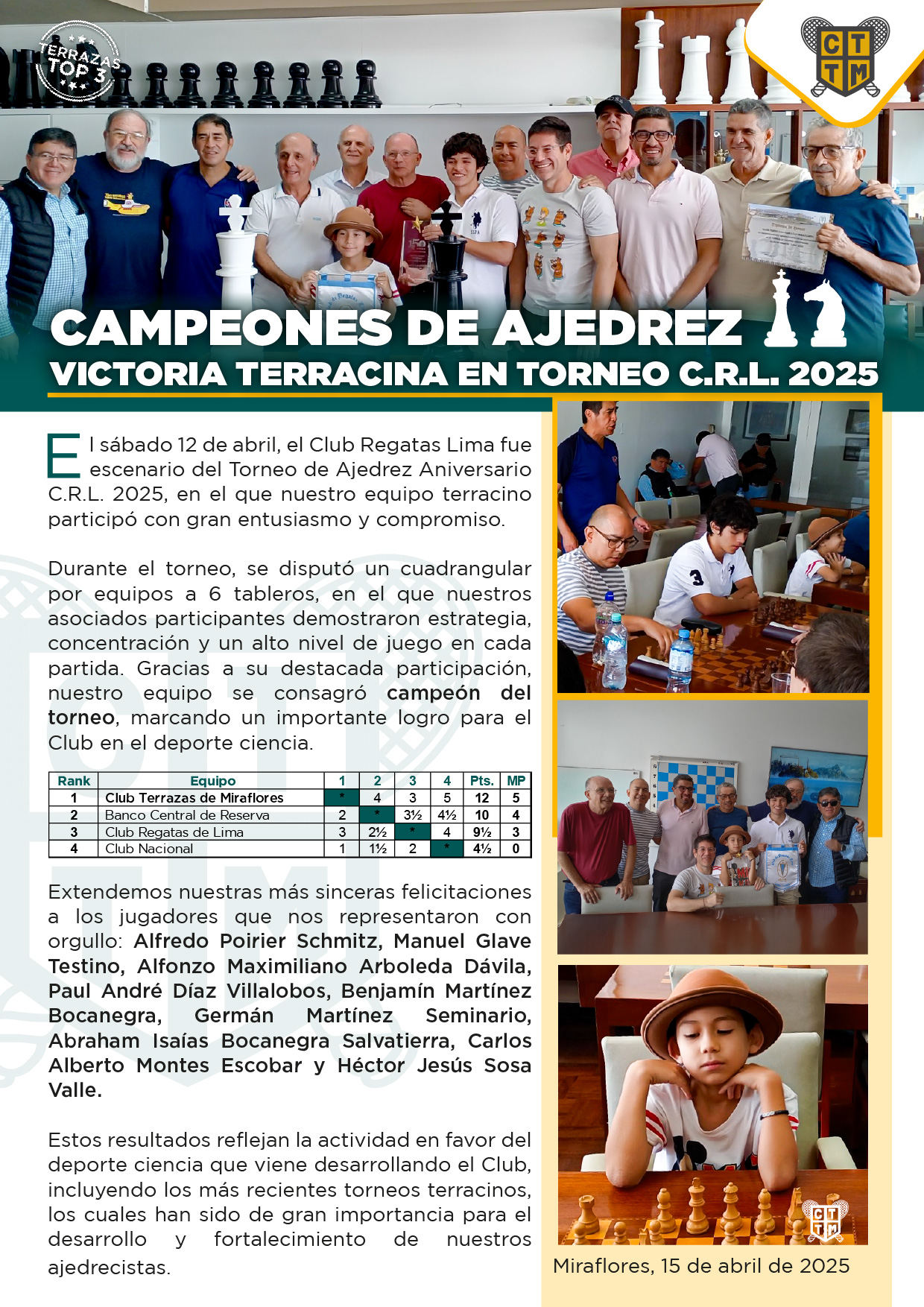♟️🏆 CAMPEONES DE AJEDREZ: VICTORIA TERRACINA EN EL TORNEO ANIVERSARIO C.R.L. 2025 🎉