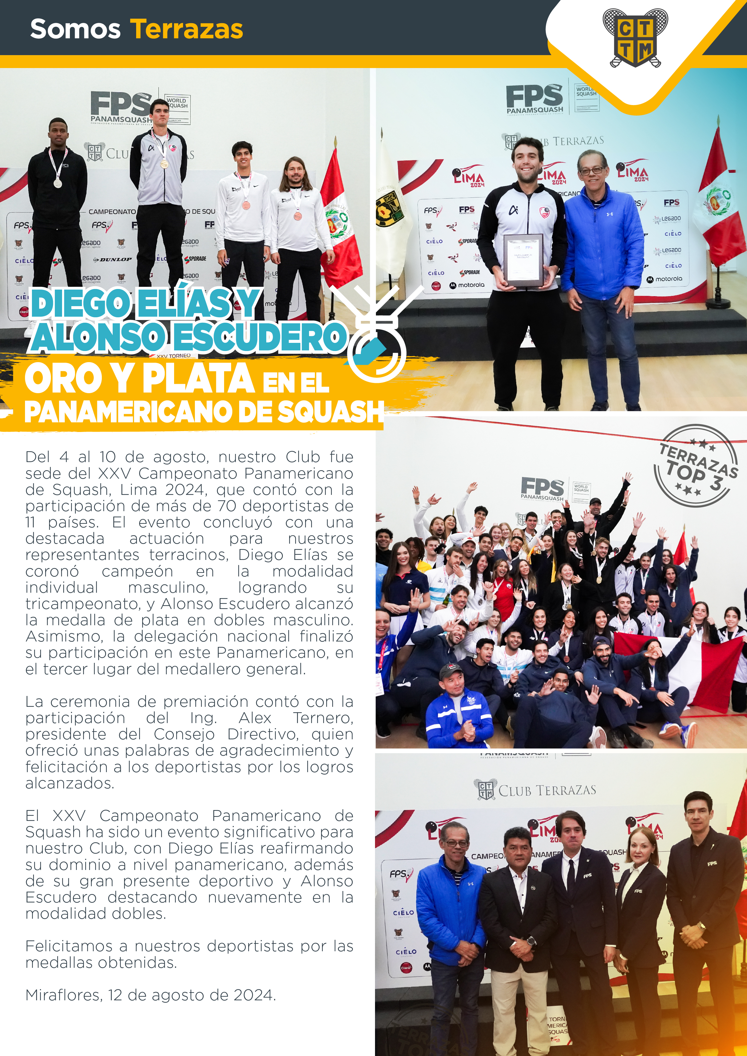 DIEGO ELÍAS Y ALONSO ESCUDERO ORO Y PLATA EN EL PANAMERICANO DE SQUASH