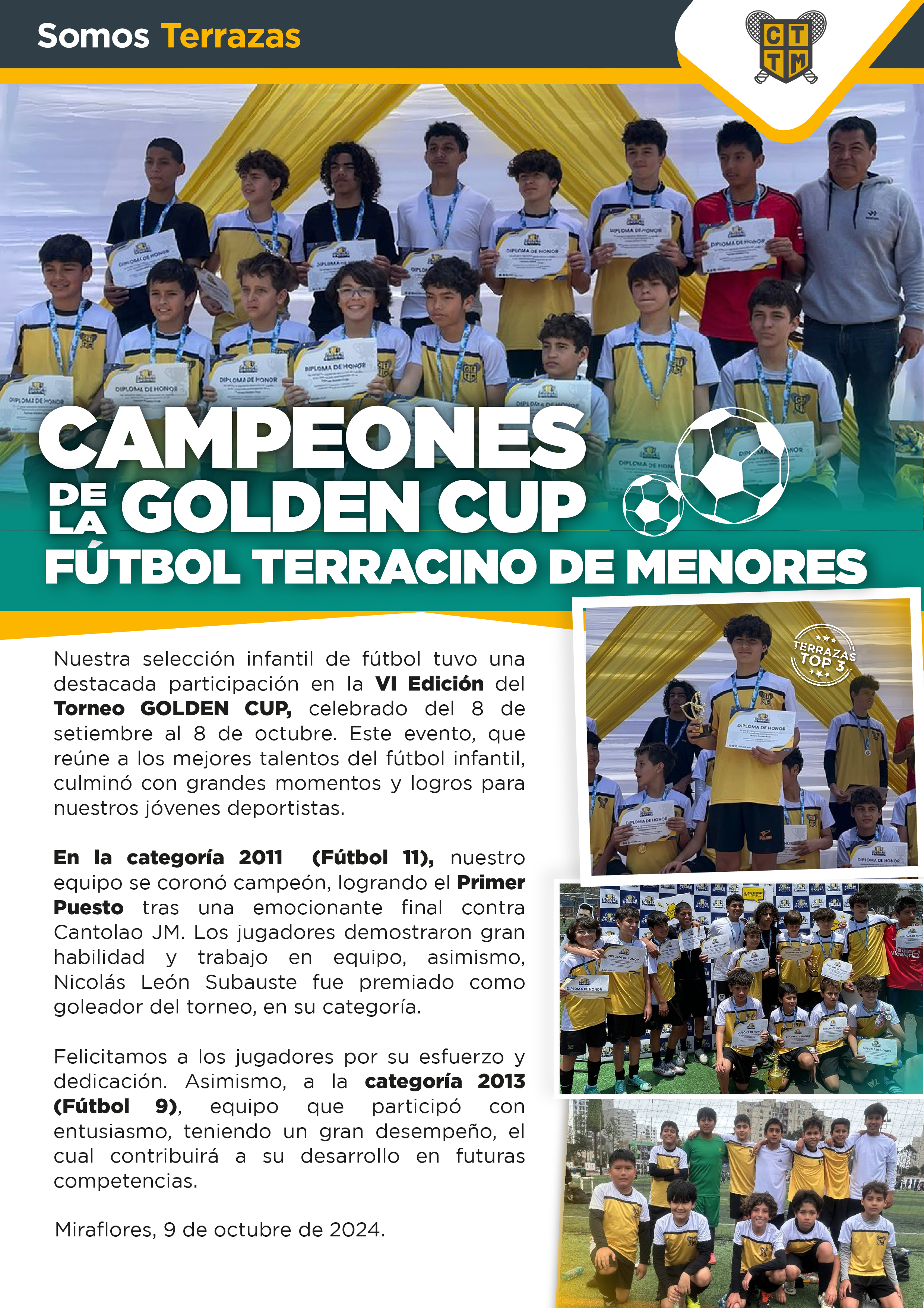 CAMPEONES DE LA GOLDEN CUP: FÚTBOL TERRACINO DE MENORES