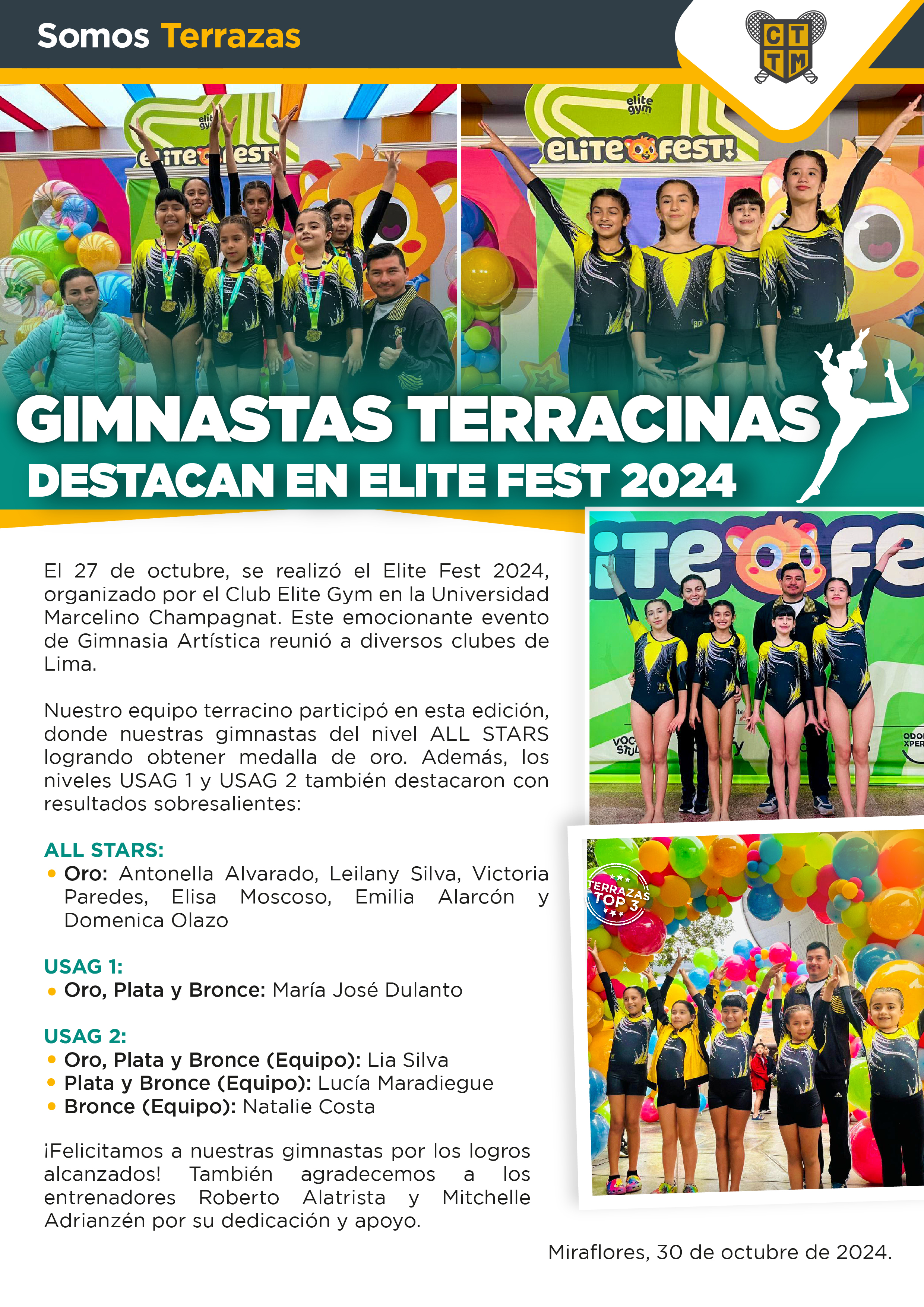 GIMNASTAS TERRACINAS DESTACAN EN ELITE FEST 2024  