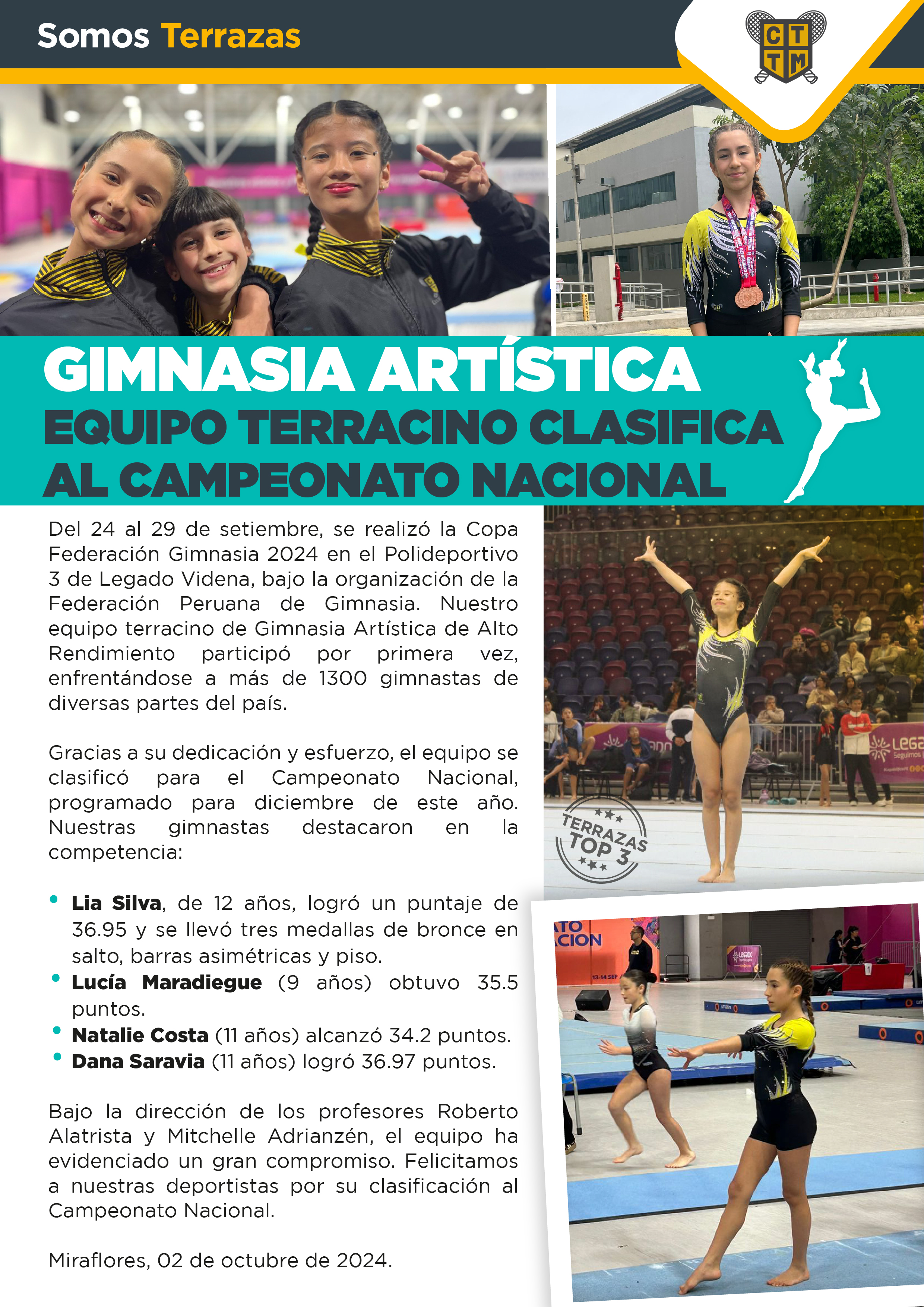 GIMNASIA ARTÍSTICA: EQUIPO TERRACINO CLASIFICA A CAMPEONATO NACIONAL