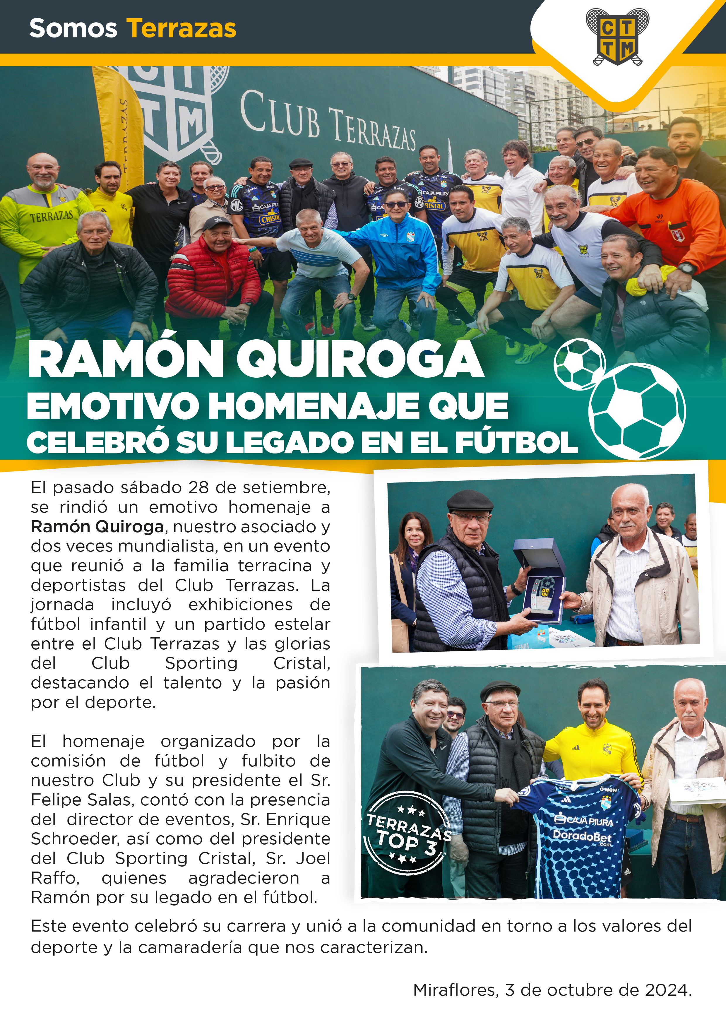 RAMÓN QUIROGA: EMOTIVO HOMENAJE QUE CELEBRÓ SU LEGADO EN EL FÚTBOL