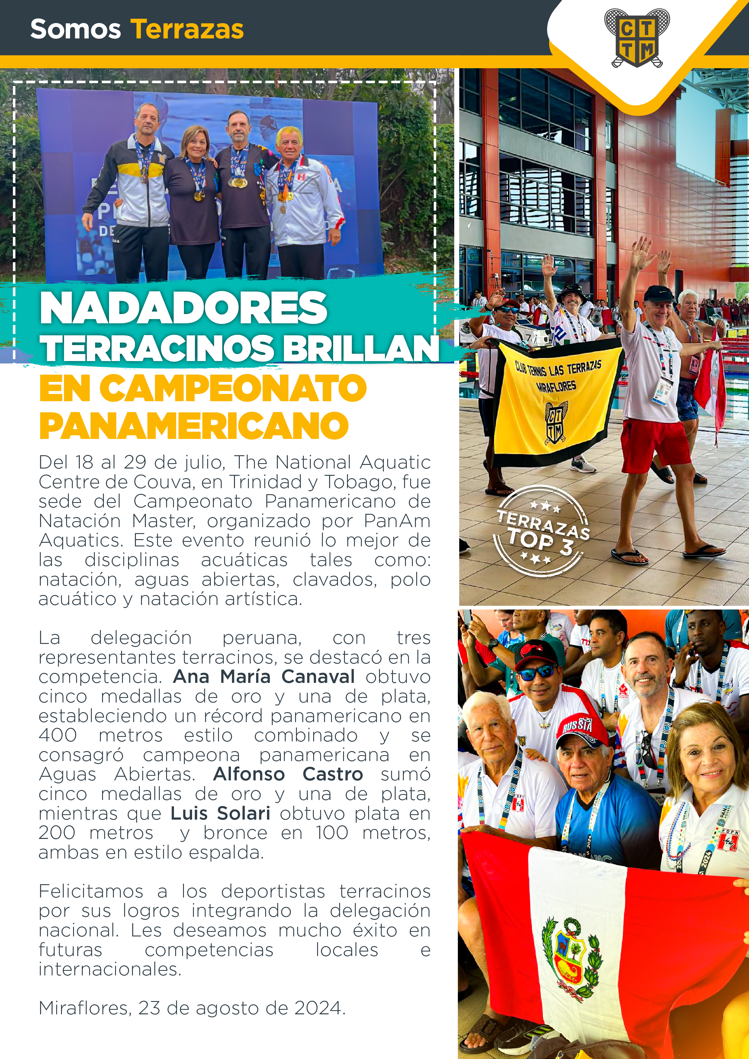 NADADORES TERRACINOS BRILLAN EN CAMPEONATO PANAMERICANO 