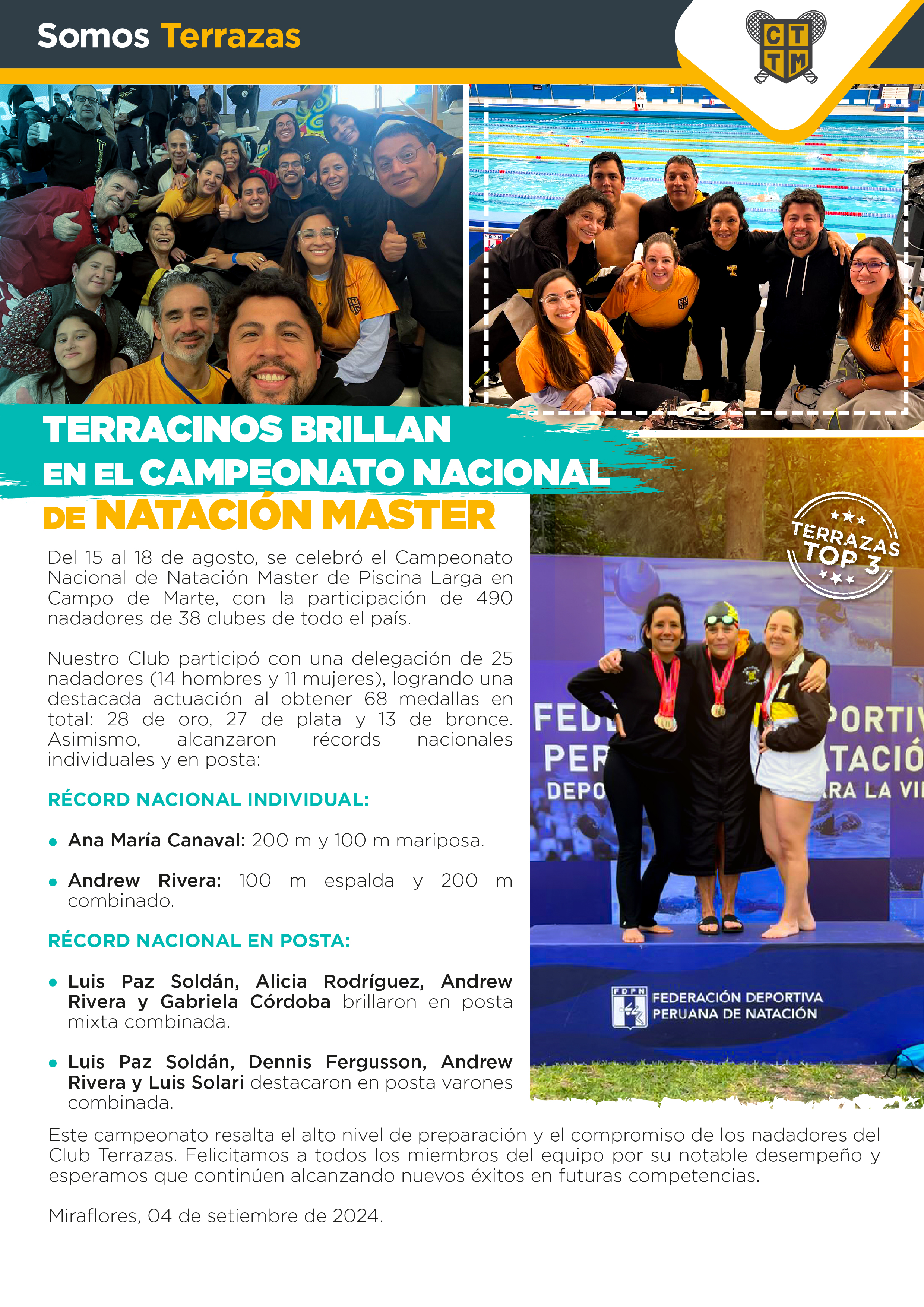 TERRACINOS BRILLAN EN EL CAMPEONATO NACIONAL DE NATACIÓN MASTER