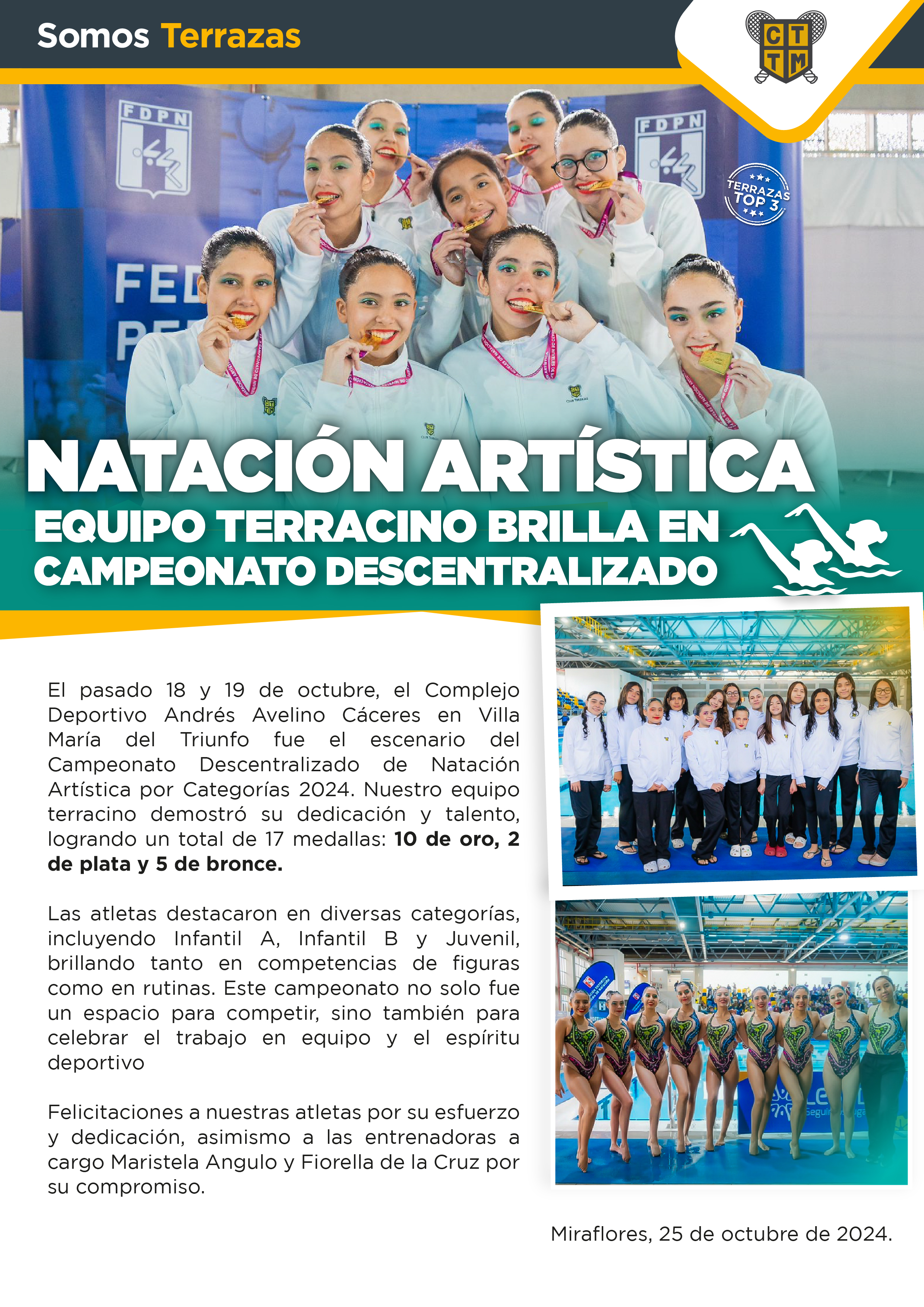 NATACIÓN ARTÍSTICA: EQUIPO TERRACINO BRILLA EN CAMPEONATO DESCENTRALIZADO 
