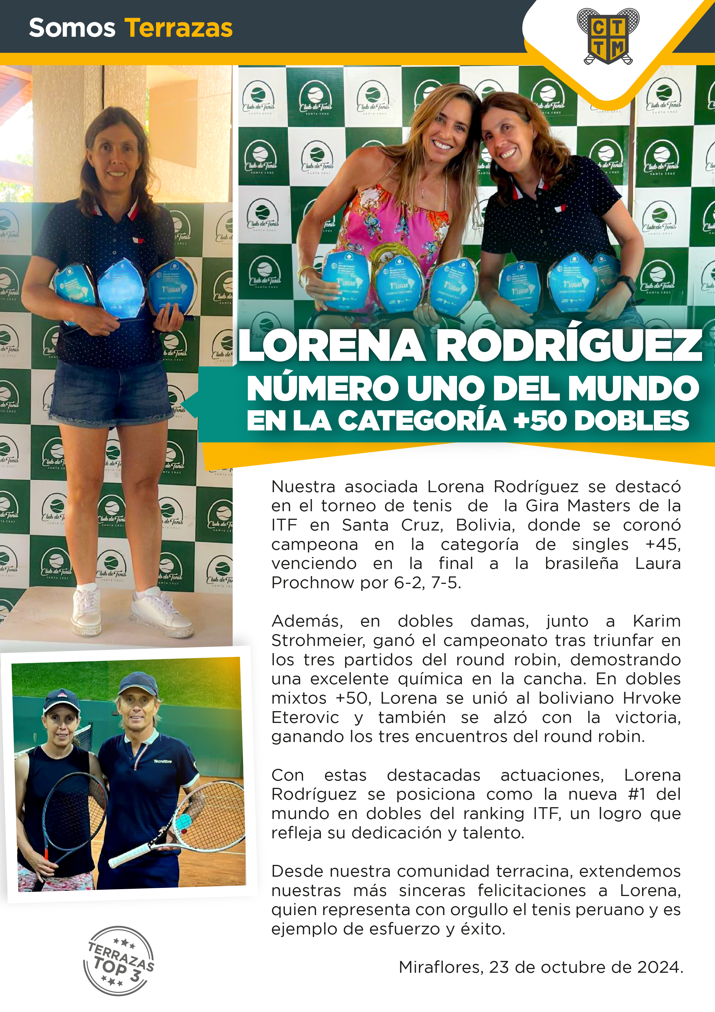 LORENA RODRIGUEZ: NÚMERO UNO DEL MUNDO EN LA CATEGORÍA +50 DOBLES 