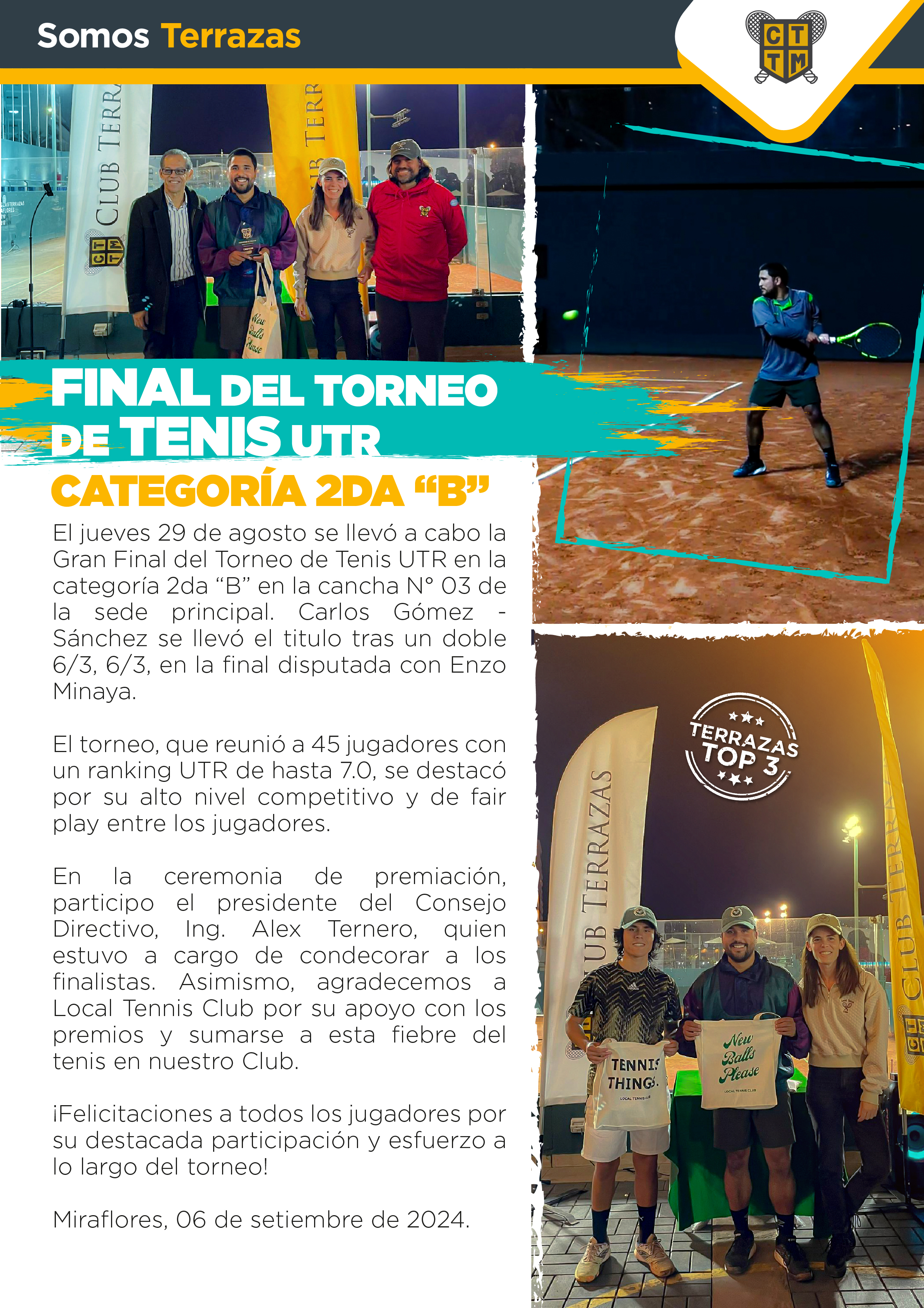 FINAL DEL TORNEO DE TENIS UTR - CATEGORÍA 2DA “B”