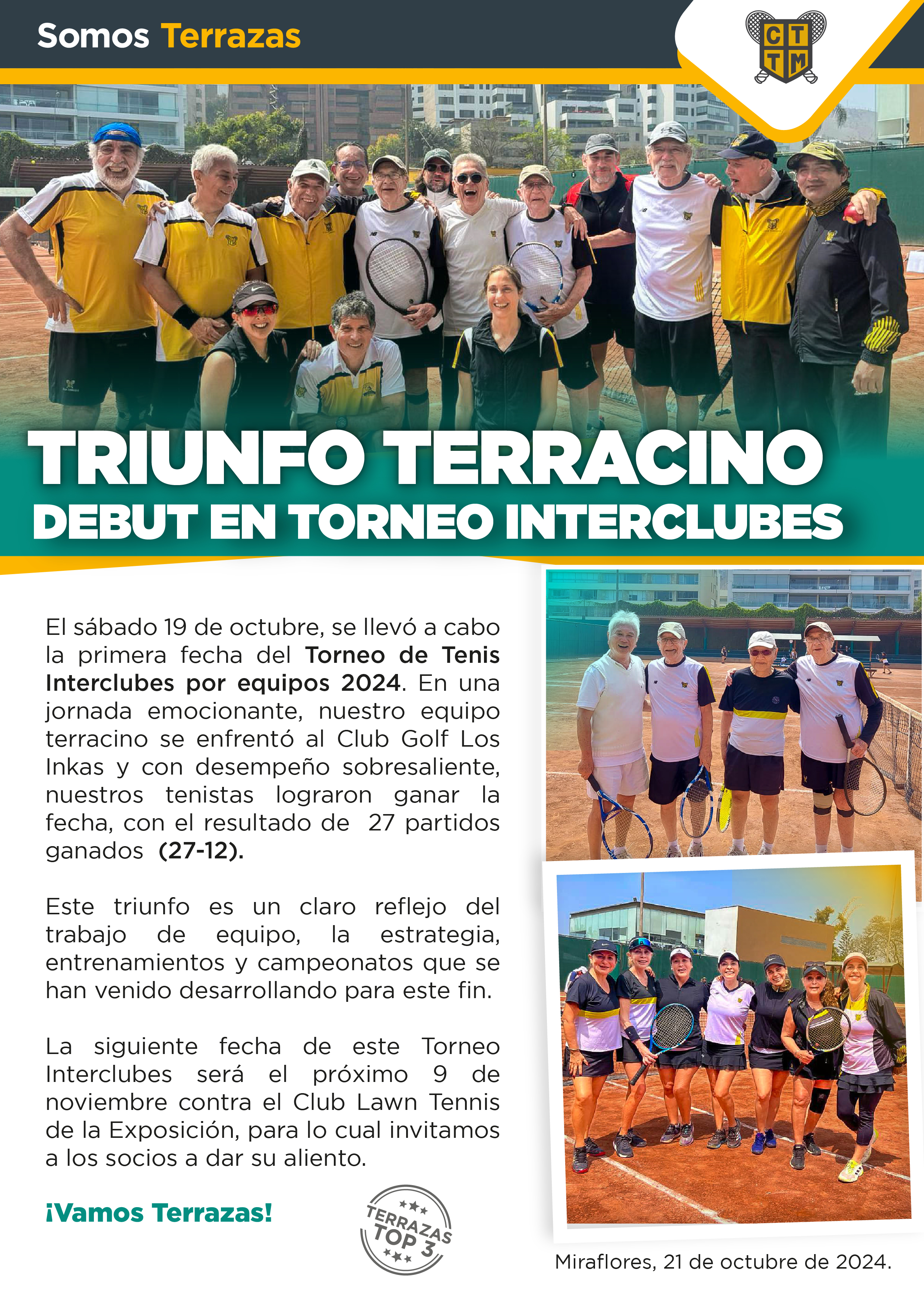 TRIUNFO TERRACINO EN EL DEBUT DEL TORNEO INTERCLUBES DE TENIS