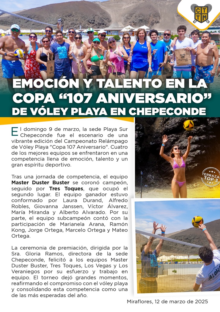 🏆 EMOCIÓN Y TALENTO EN EL CAMPEONATO RELÁMPAGO DE VÓLEY PLAYA “COPA 107 ANIVERSARIO” 🏐✨