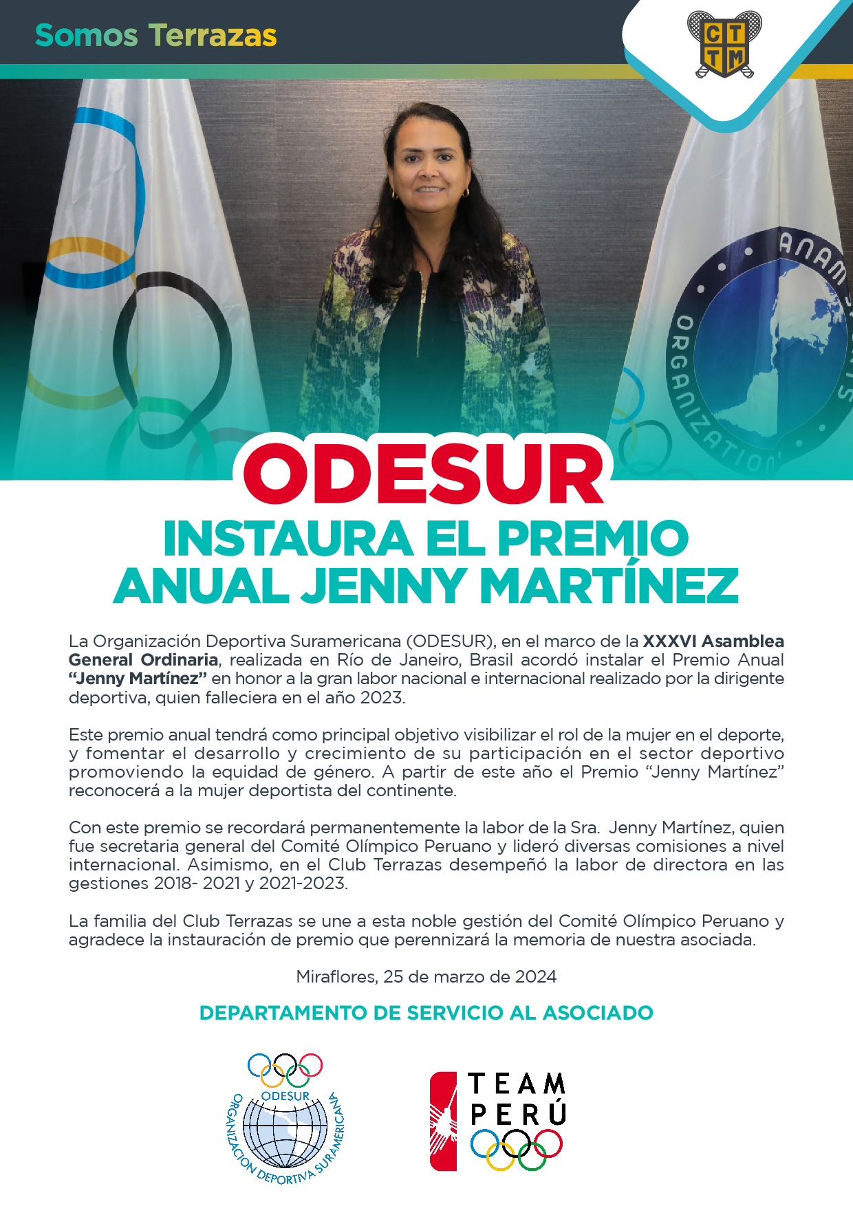 ODESUR INSTAURA EL PREMIO ANUAL JENNY MARTÍNEZ