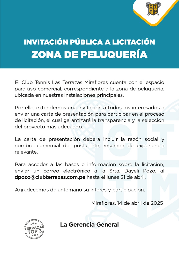 📢 INVITACIÓN PÚBLICA A LICITACIÓN: ZONA DE PELUQUERÍA 📑