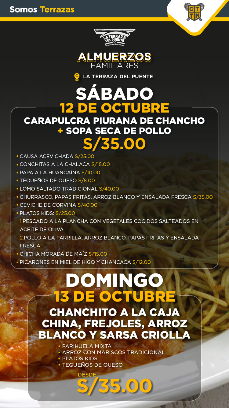 ALMUERZOS FAMILIARES - SÁBADO 12 Y DOMINGO 13 DE OCTUBRE