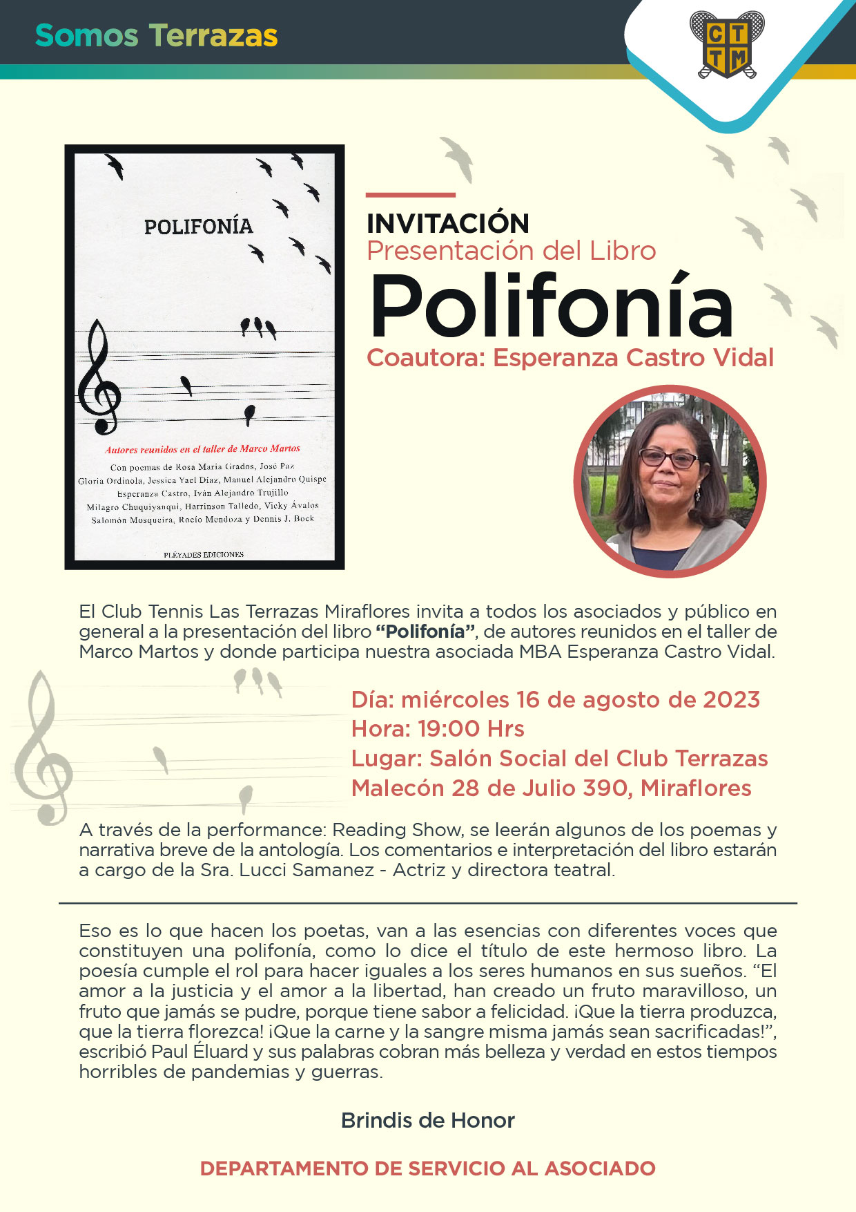 INVITACIÓN: PRESENTACIÓN DEL LIBRO “POLIFONÍA” - COAUTORA ESPERANZA CASTRO VIDAL