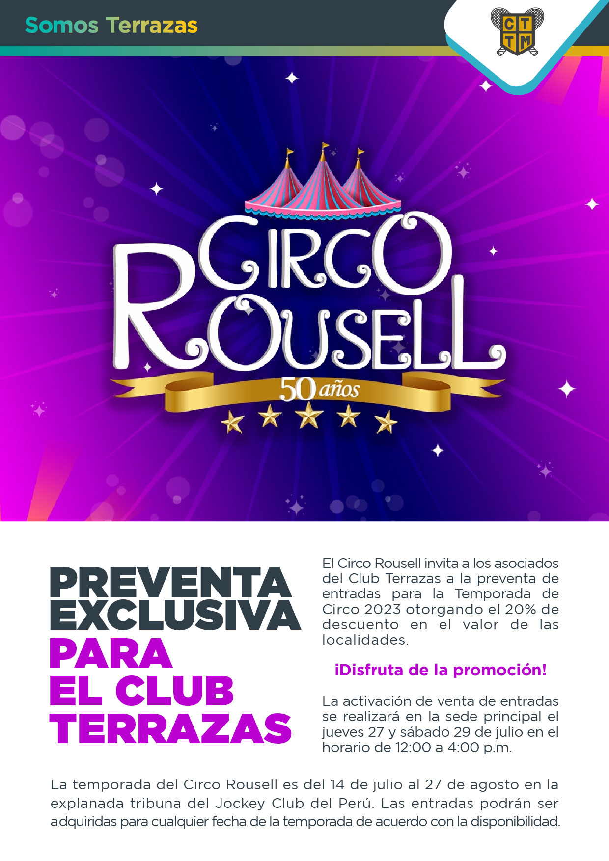 PREVENTA EXCLUSIVA PARA EL CLUB TERRAZAS - CIRCO ROUSELL