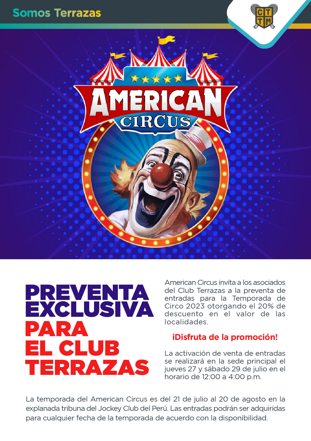 PREVENTA EXCLUSIVA PARA EL CLUB TERRAZAS - AMERICAN CIRCUS