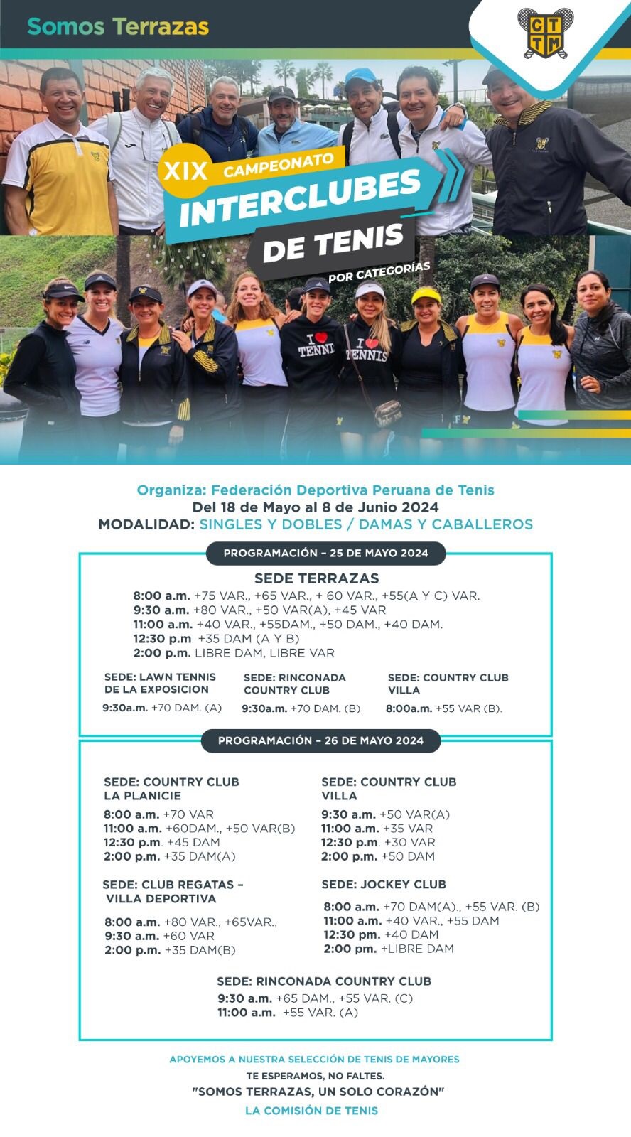 CAMPEONATO INTERCLUBES DE TENIS - PROGRAMACIÓN 25 Y 26 DE MAYO