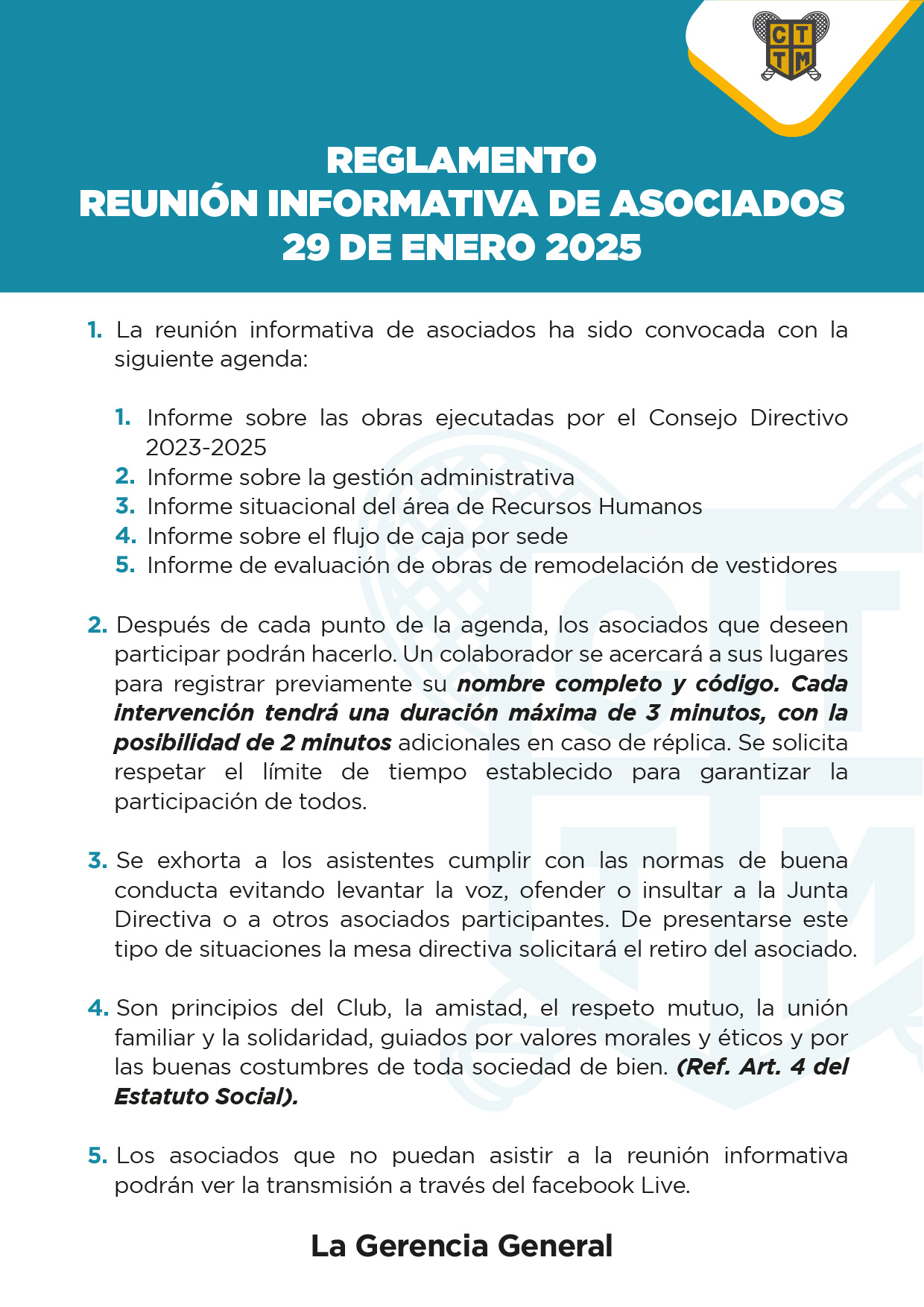 REGLAMENTO: REUNIÓN INFORMATIVA DE ASOCIADOS - 29 DE ENERO 2025 📅