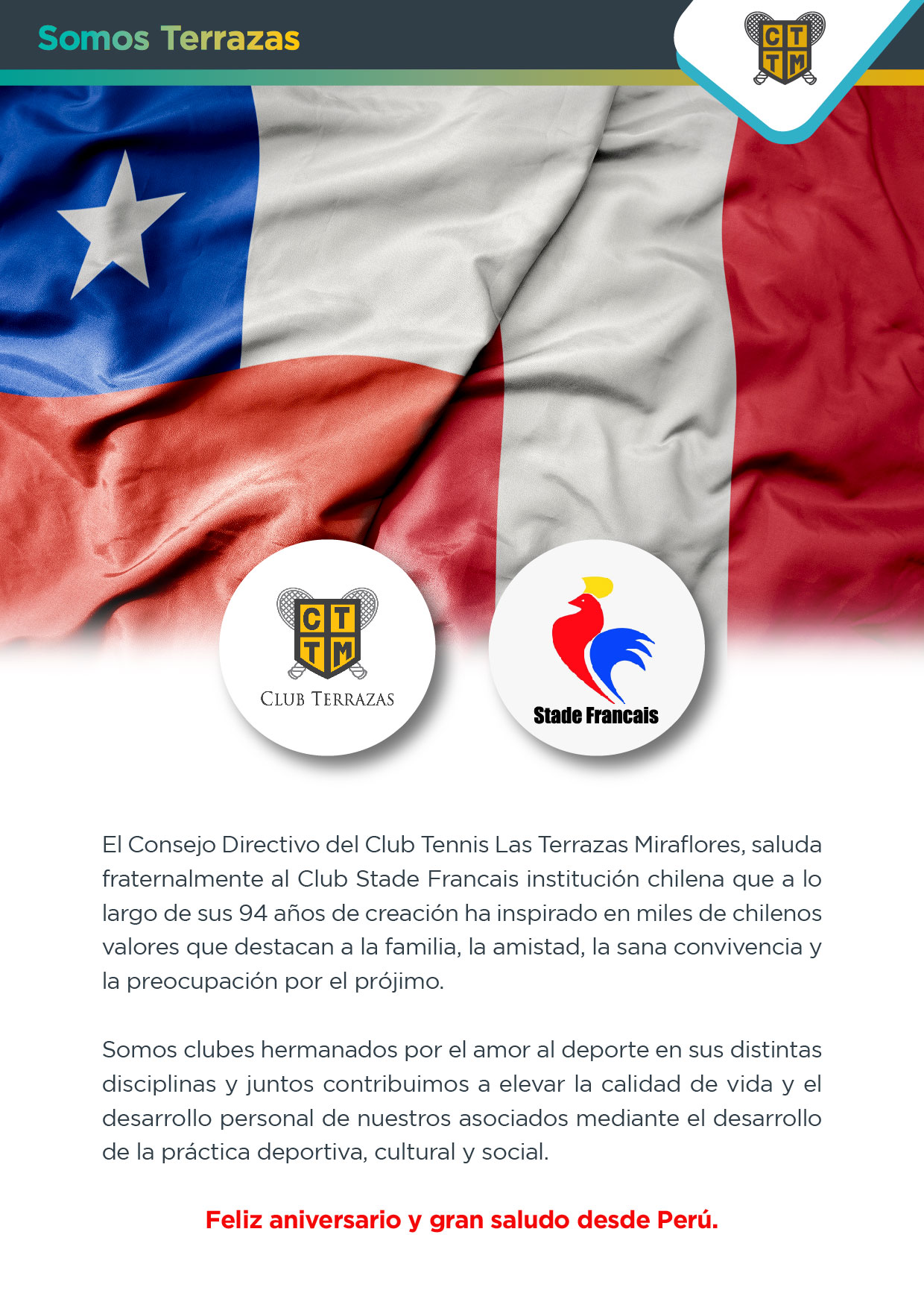 SALUDO INSTITUCIONAL AL CLUB STADE FRANCAIS DE CHILE