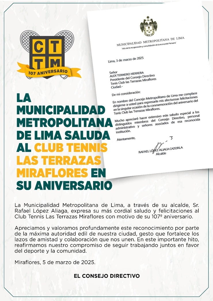 SALUDO DE LA MUNICIPALIDAD METROPOLITANA DE LIMA 📣