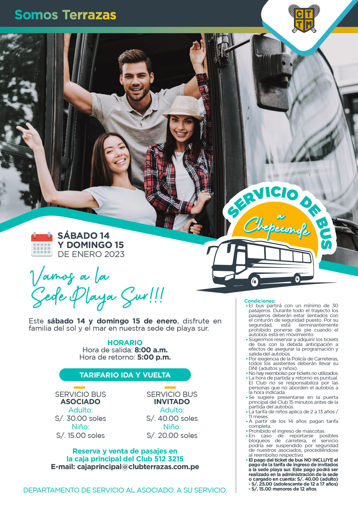 SERVICIO DE BUS: SÁBADO 14 Y DOMINGO 15 DE ENERO - VAMOS A LA SEDE PLAYA SUR!!!