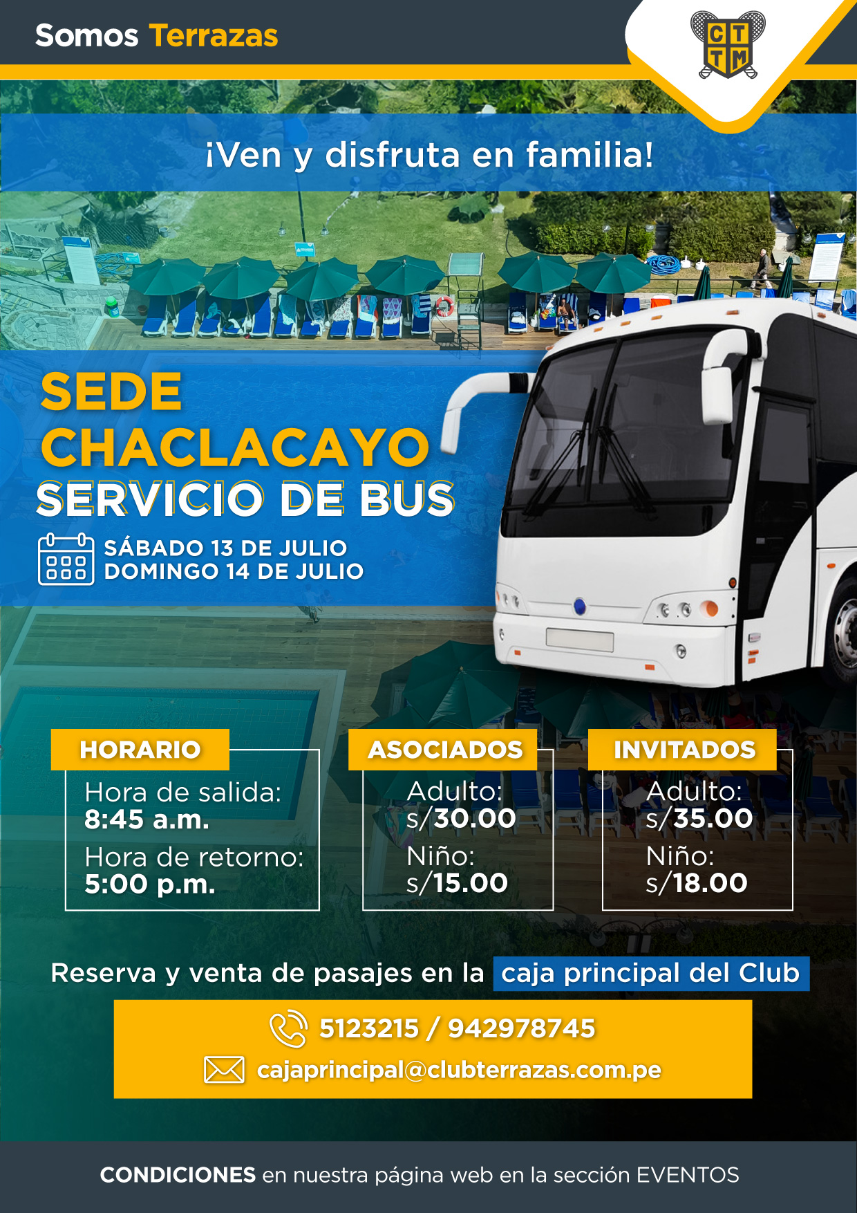SERVICIO DE BUS: DISFRUTA EN FAMILIA EN LA SEDE DE CHACLACAYO / SÁBADO 13 Y DOMINGO 14 DE JULIO