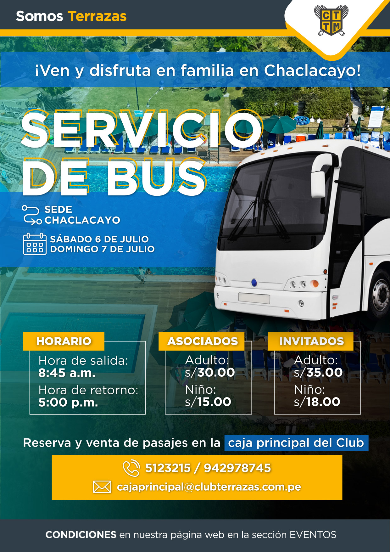 SERVICIO DE BUS: DISFRUTA EN FAMILIA EN LA SEDE DE CHACLACAYO / SÁBADO 06  Y DOMINGO 07 DE JULIO