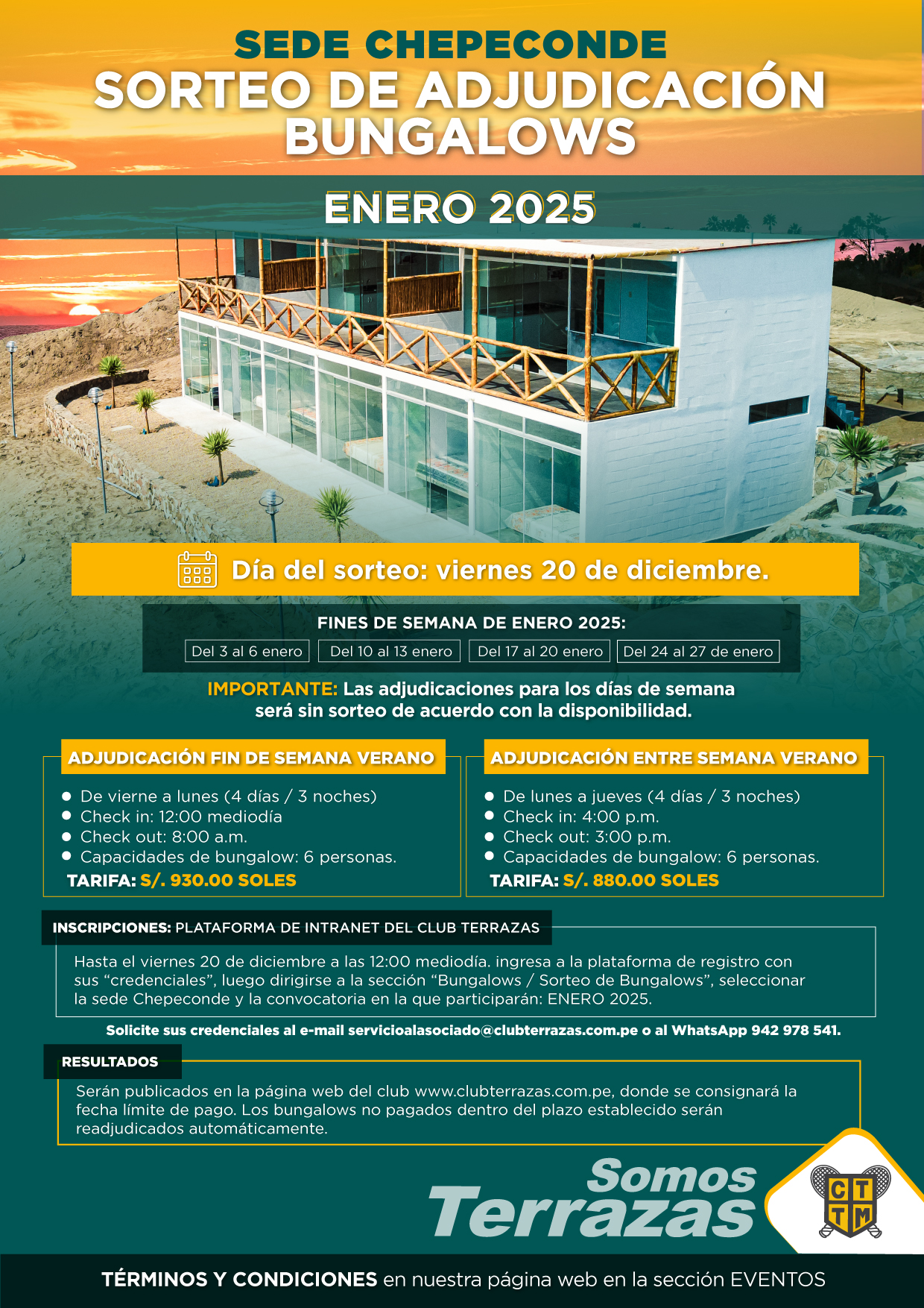 🏠 SEDE CHEPECONDE: CONVOCATORIA AL SORTEO DE ADJUDICACIÓN DE BUNGALOWS ENERO 2025 📢