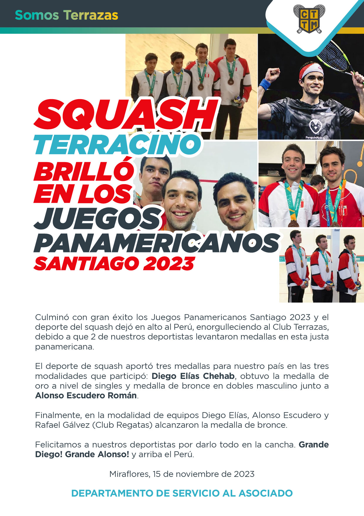 SQUASH TERRACINO BRILLÓ EN LOS JUEGOS PANAMERICANOS SANTIAGO 2023