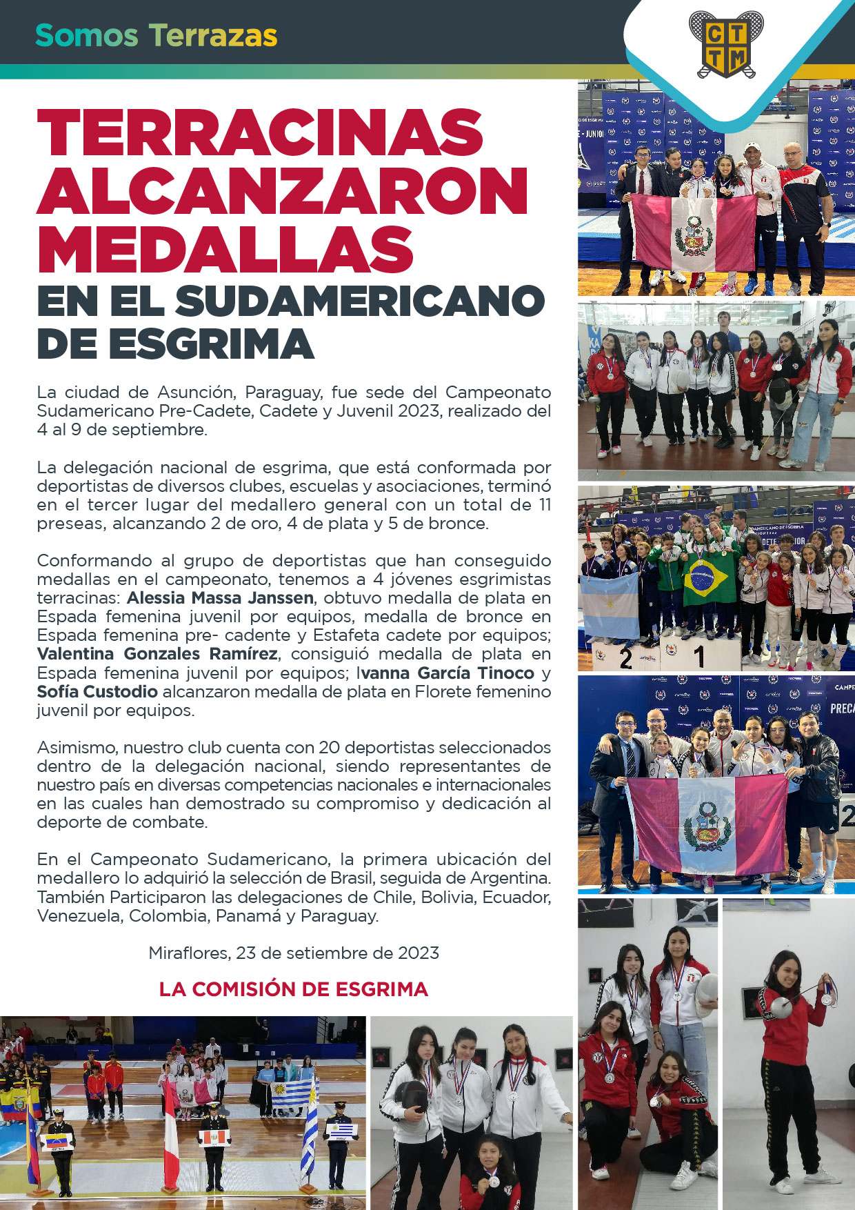 TERRACINAS ALCANZARON MEDALLAS EN EL SUDAMERICANO DE ESGRIMA