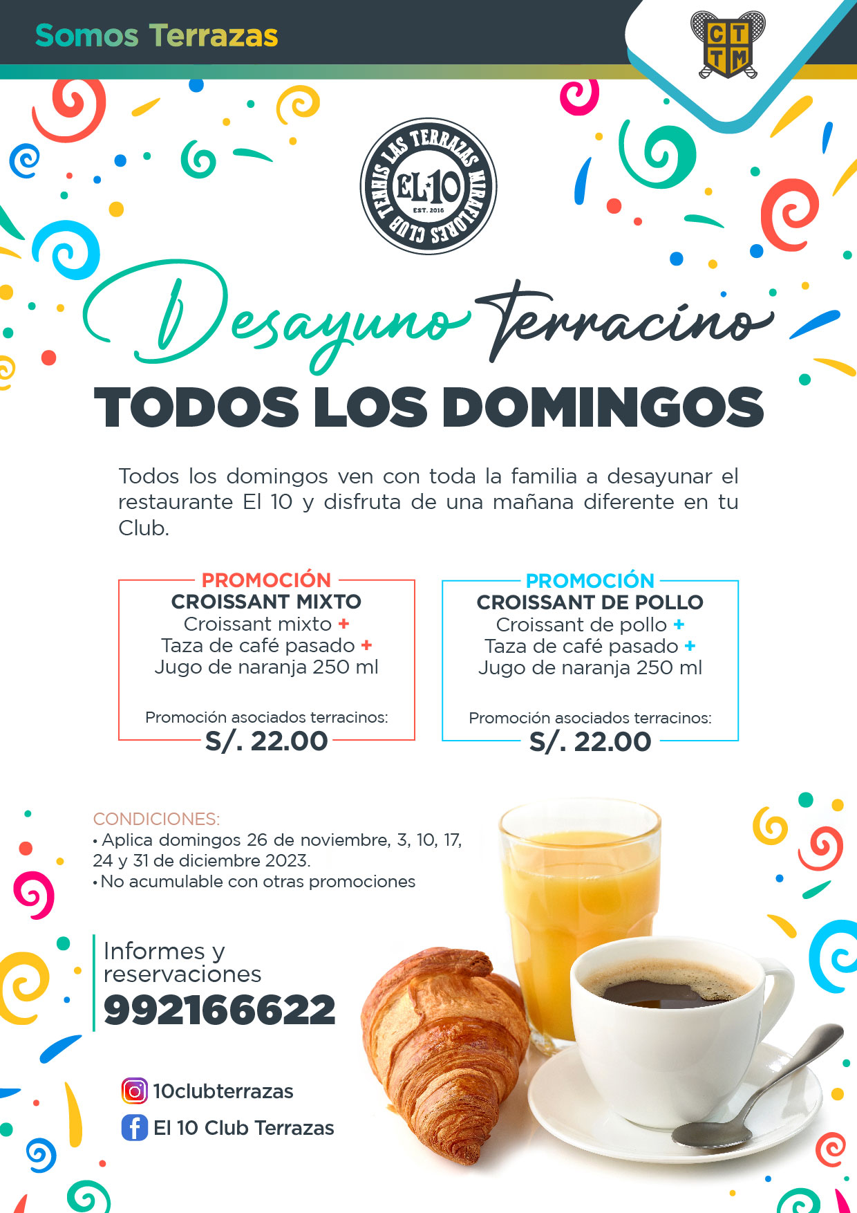 DESAYUNO TERRACINO TODOS LOS DOMINGOS