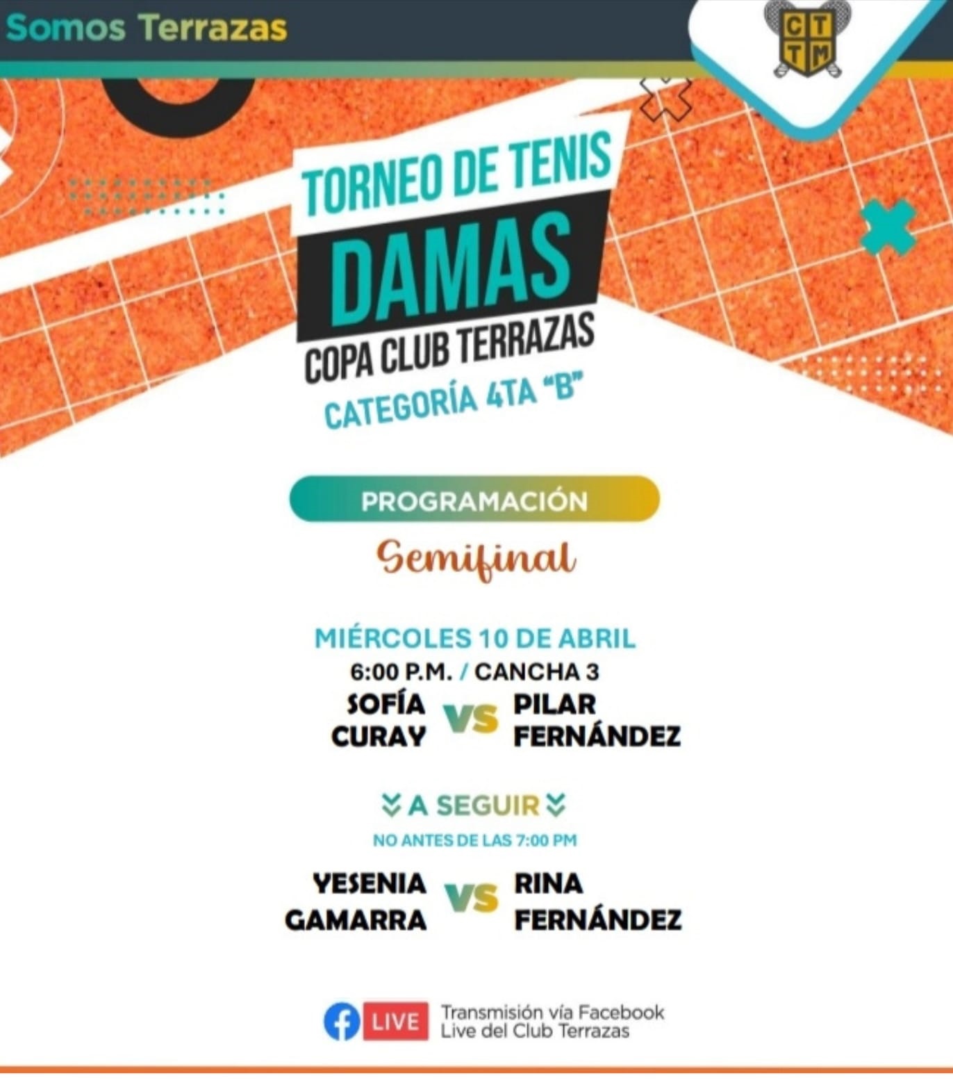 HOY VEN A LA SEMIFINAL DEL TORNEO DE TENIS DAMAS