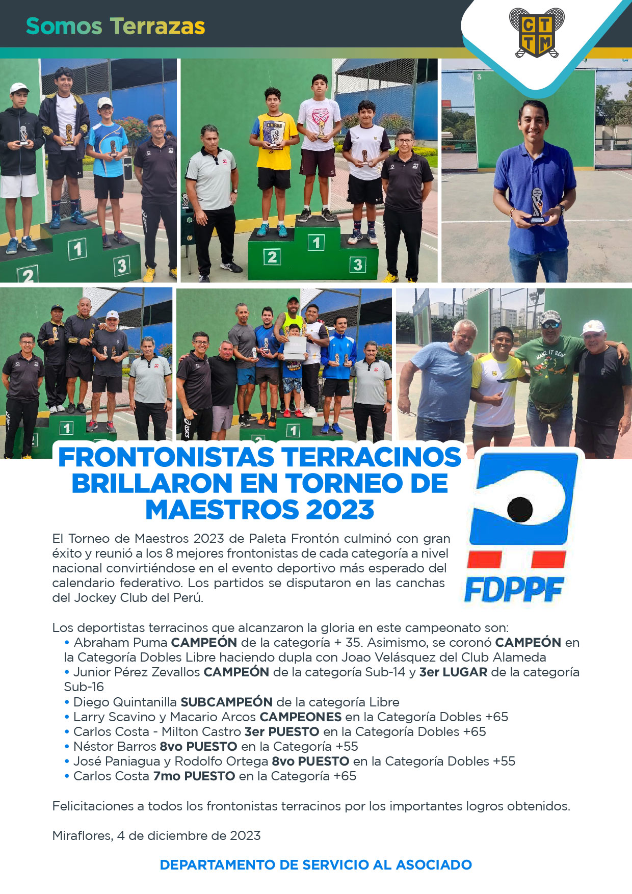 FRONTONISTAS TERRACINOS BRILLARON EN TORNEO DE MAESTROS 2023