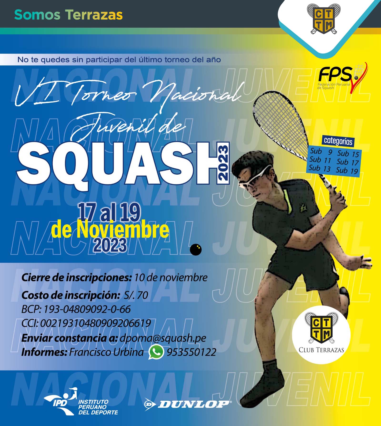 DEL 17 AL 19 DE NOVIEMBRE DISFRUTA DEL TORNEO NACIONAL DE SQUASH EN EL CLUB TERRAZAS