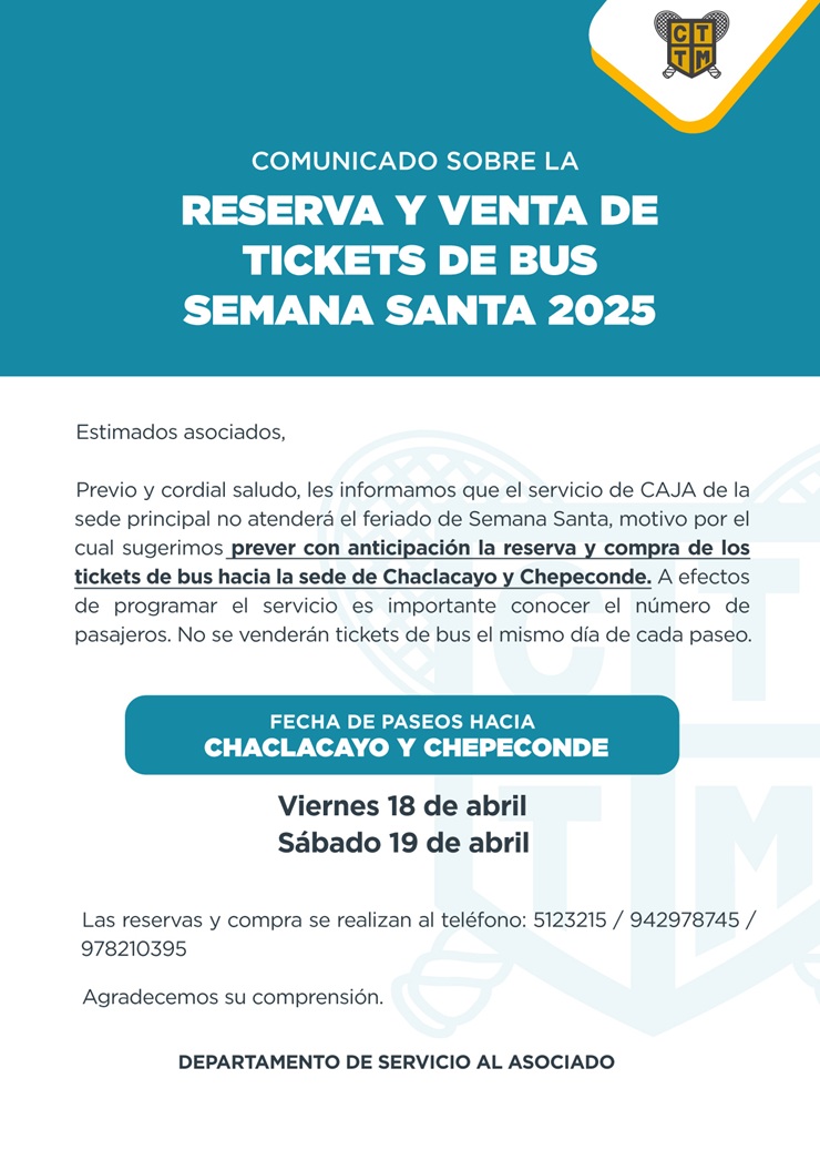 📢 COMUNICADO SOBRE LA  RESERVA Y VENTA DE TICKETS DE BUS - SEMANA SANTA 2025 🚌