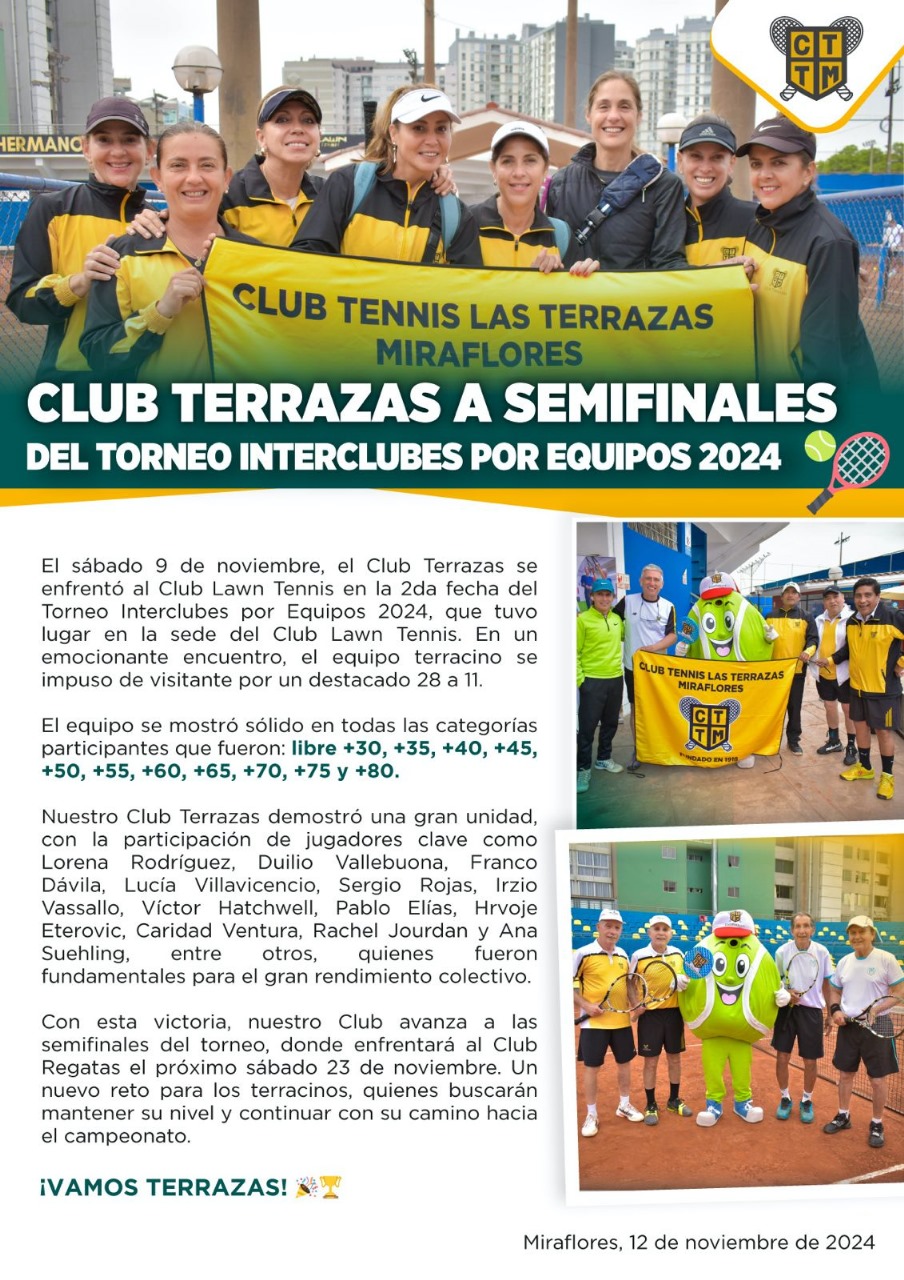 CLUB TERRAZAS A SEMIFINALES DE TORNEO INTERCLUBES POR EQUIPOS 2024